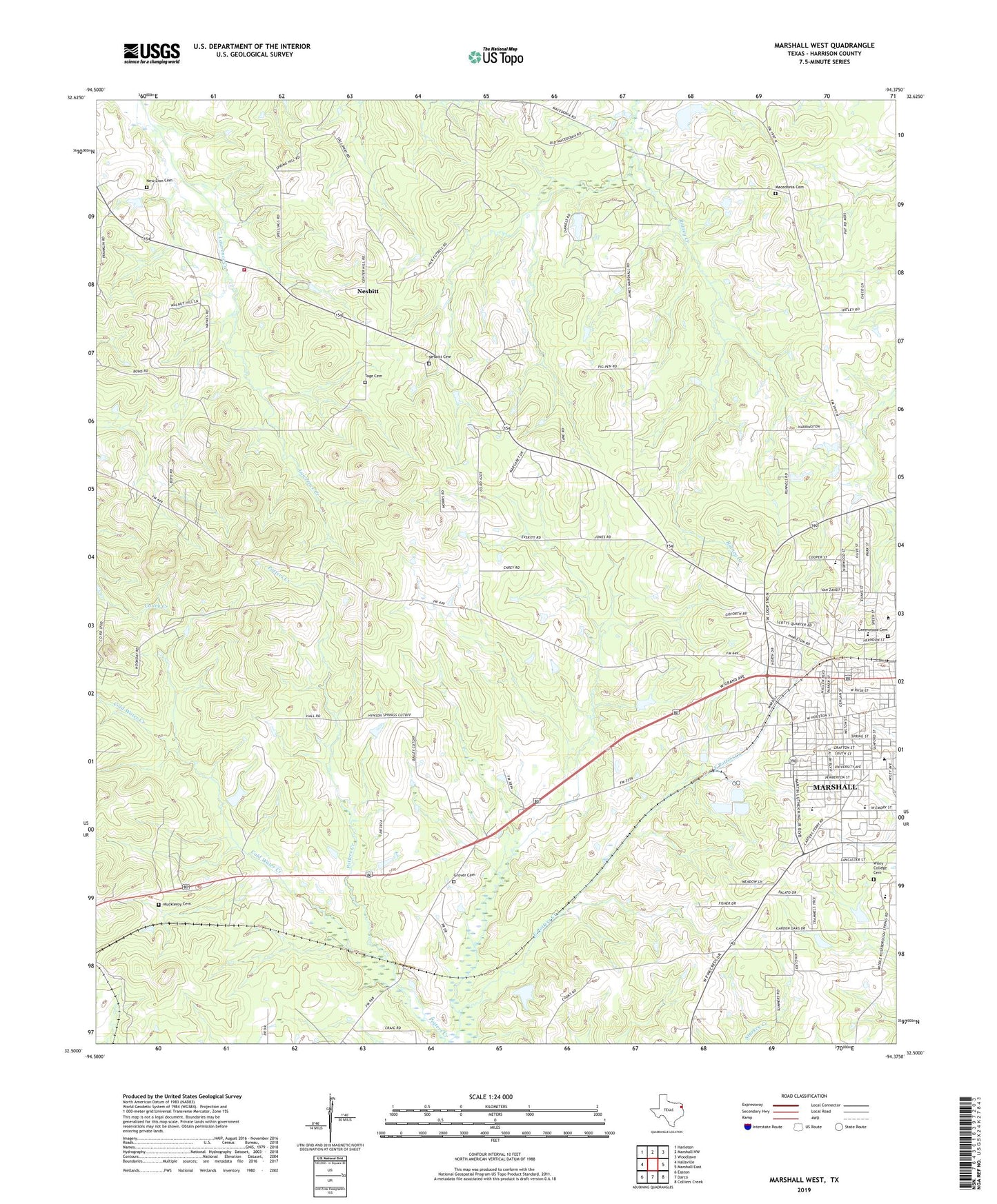 Marshall West Texas US Topo Map Image