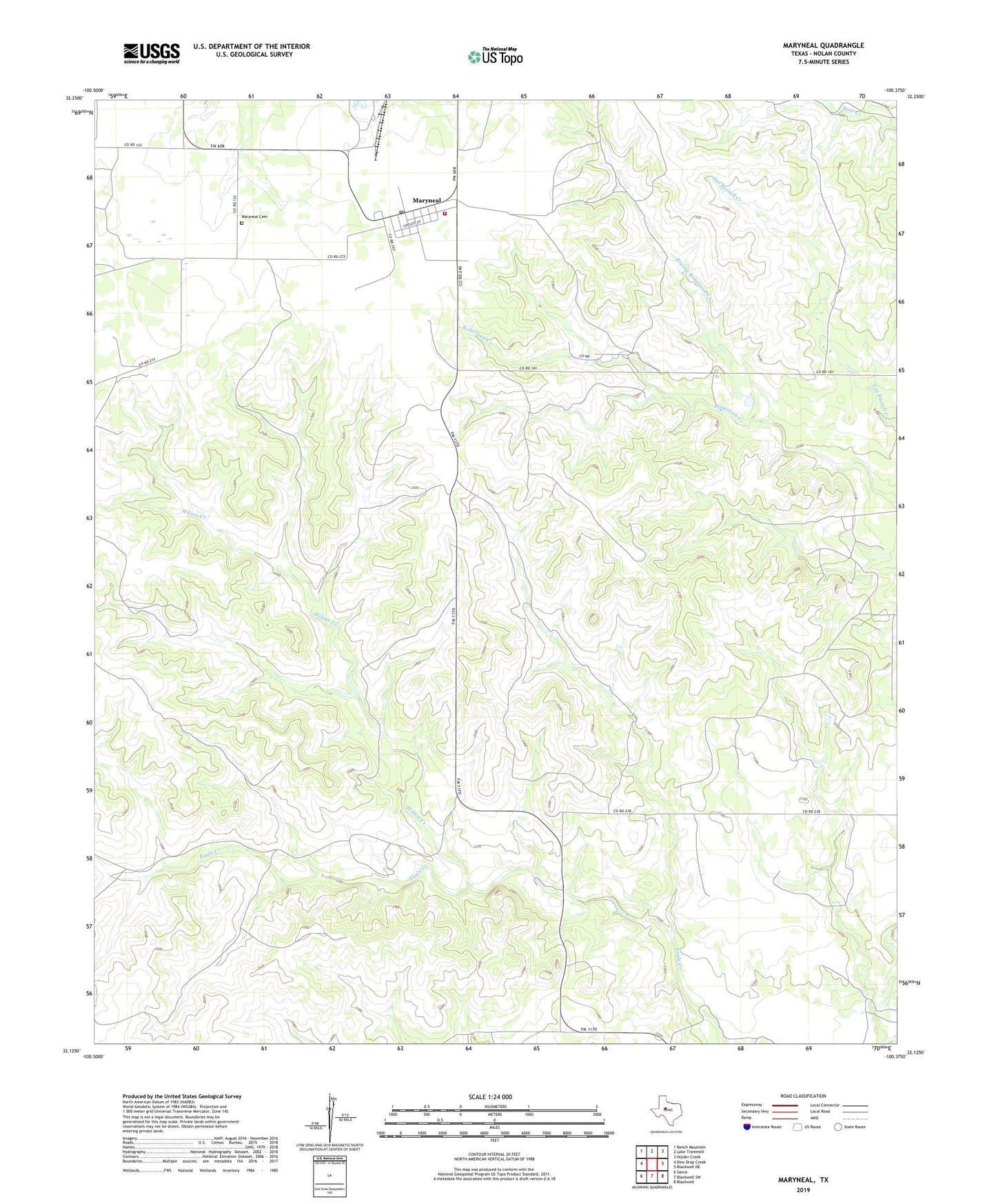 Maryneal Texas US Topo Map Image
