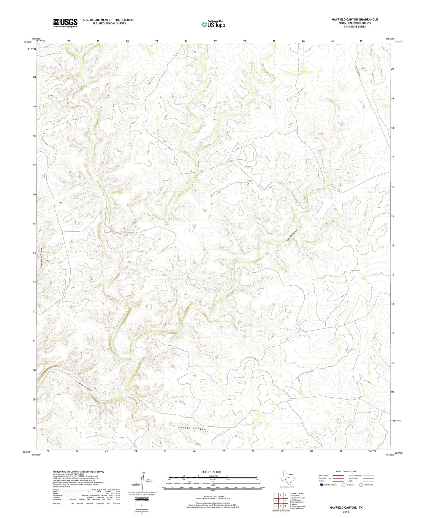 Mayfield Canyon Texas US Topo Map Image