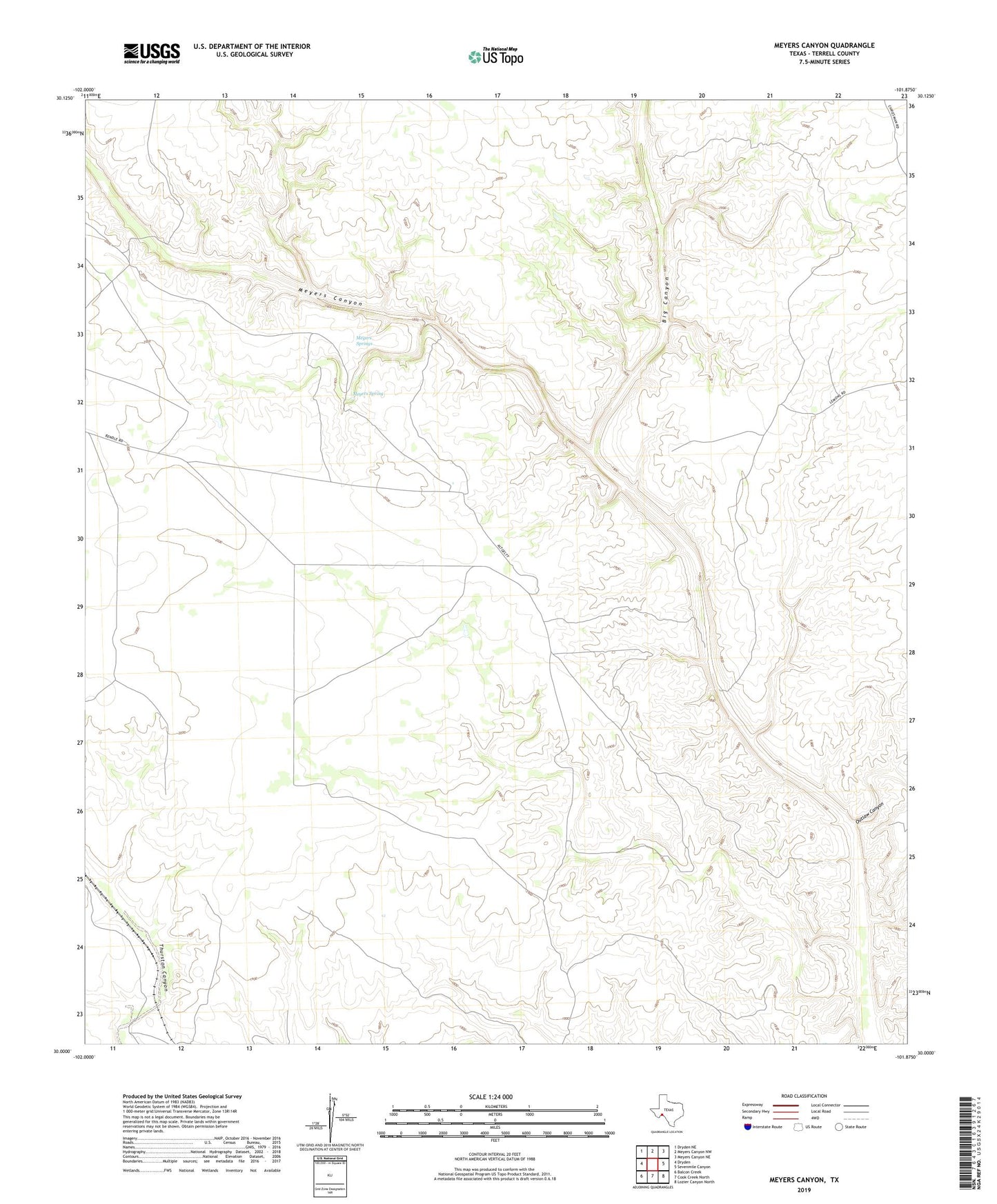 Meyers Canyon Texas US Topo Map Image