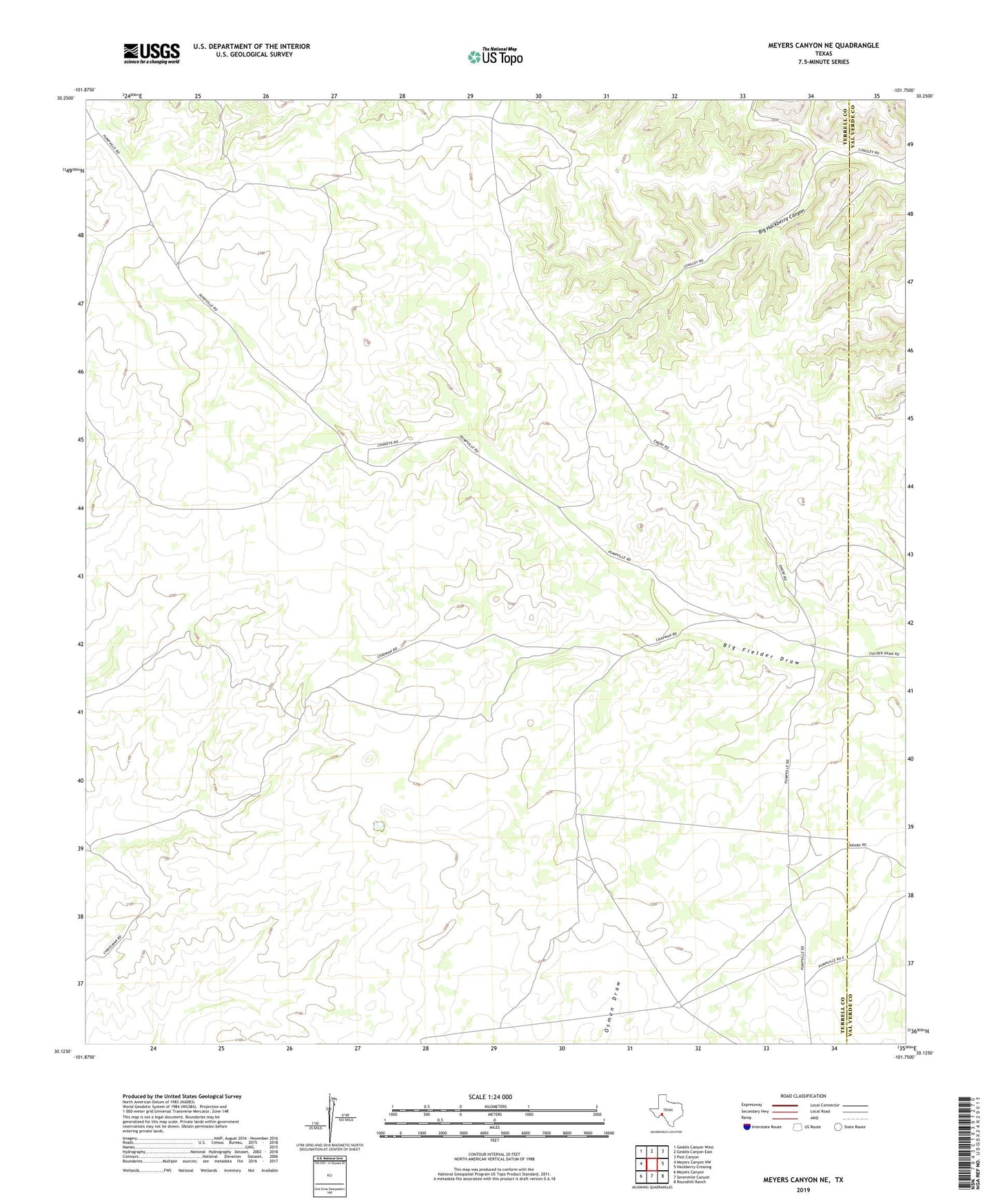 Meyers Canyon NE Texas US Topo Map Image