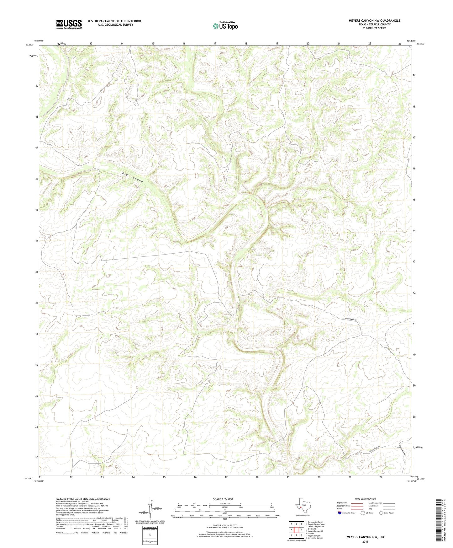 Meyers Canyon NW Texas US Topo Map Image