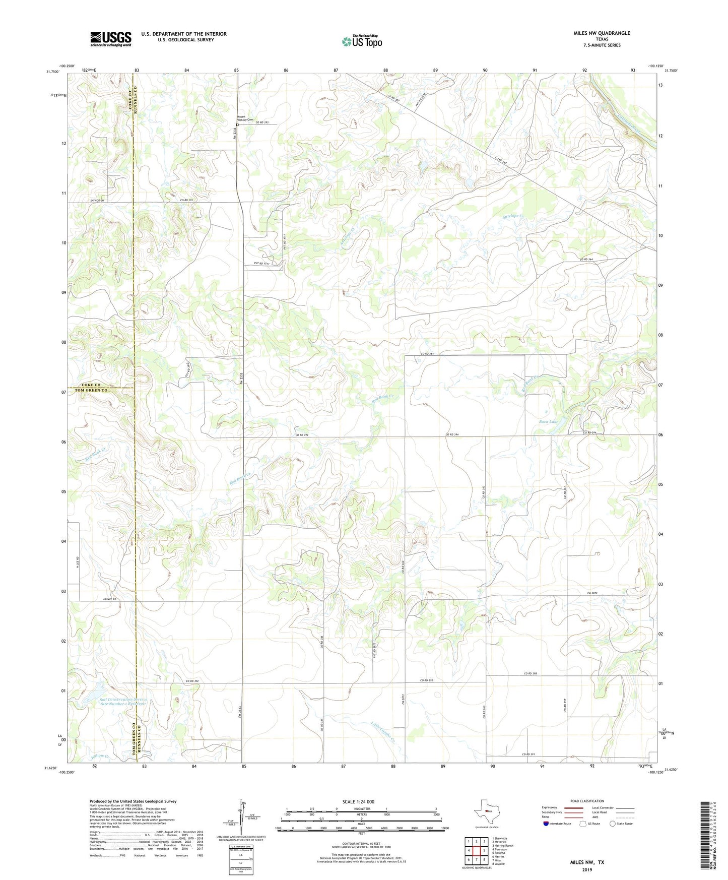 Miles NW Texas US Topo Map Image