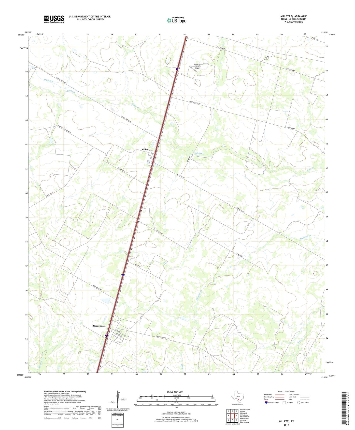 Millett Texas US Topo Map Image