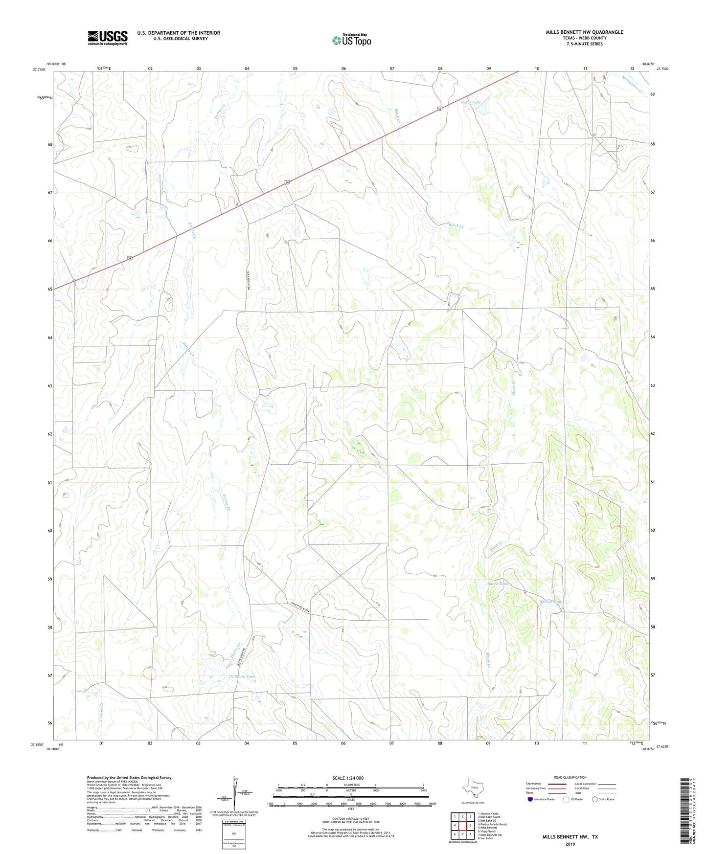 Mills Bennett NW Texas US Topo Map Image