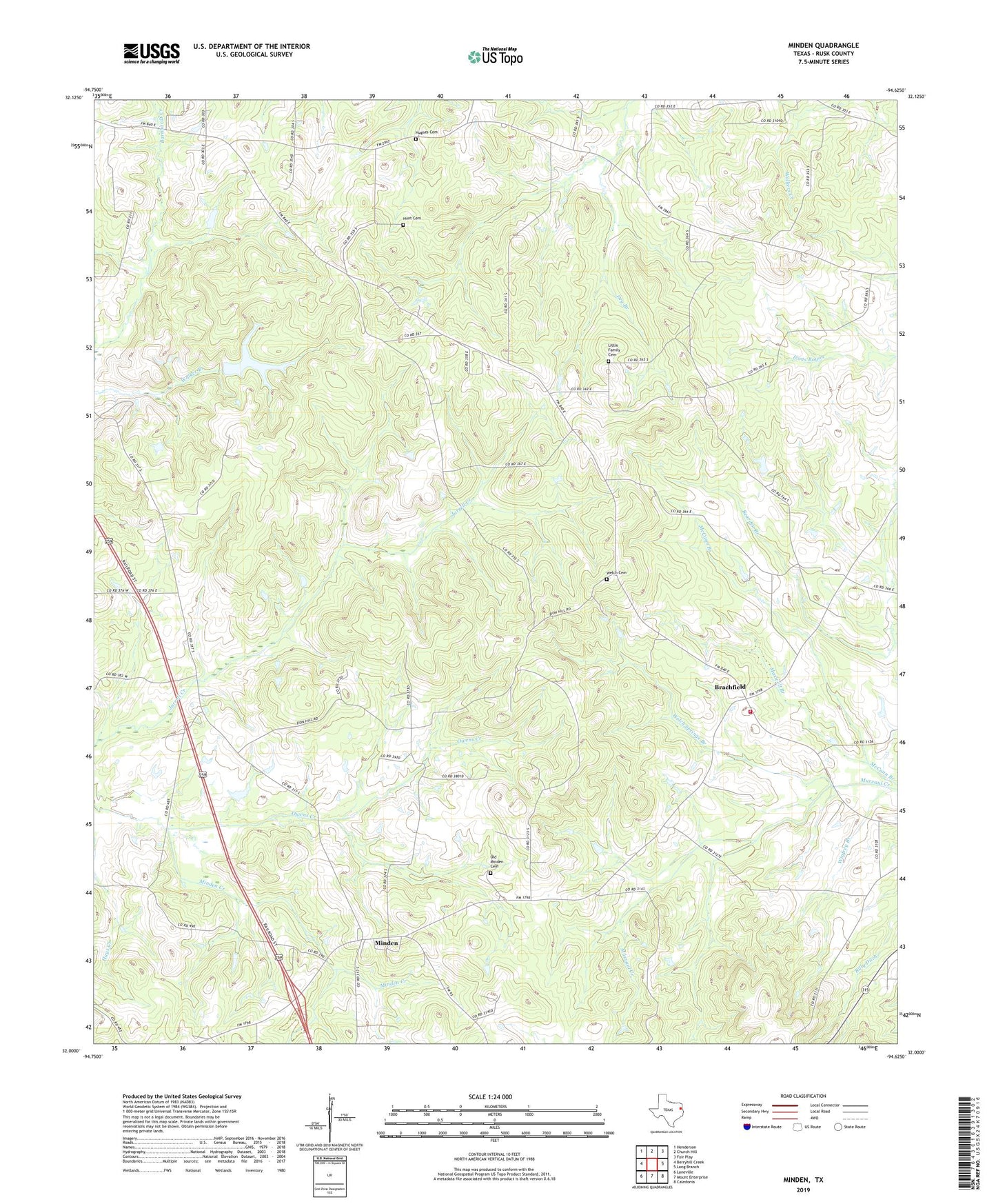 Minden Texas US Topo Map Image