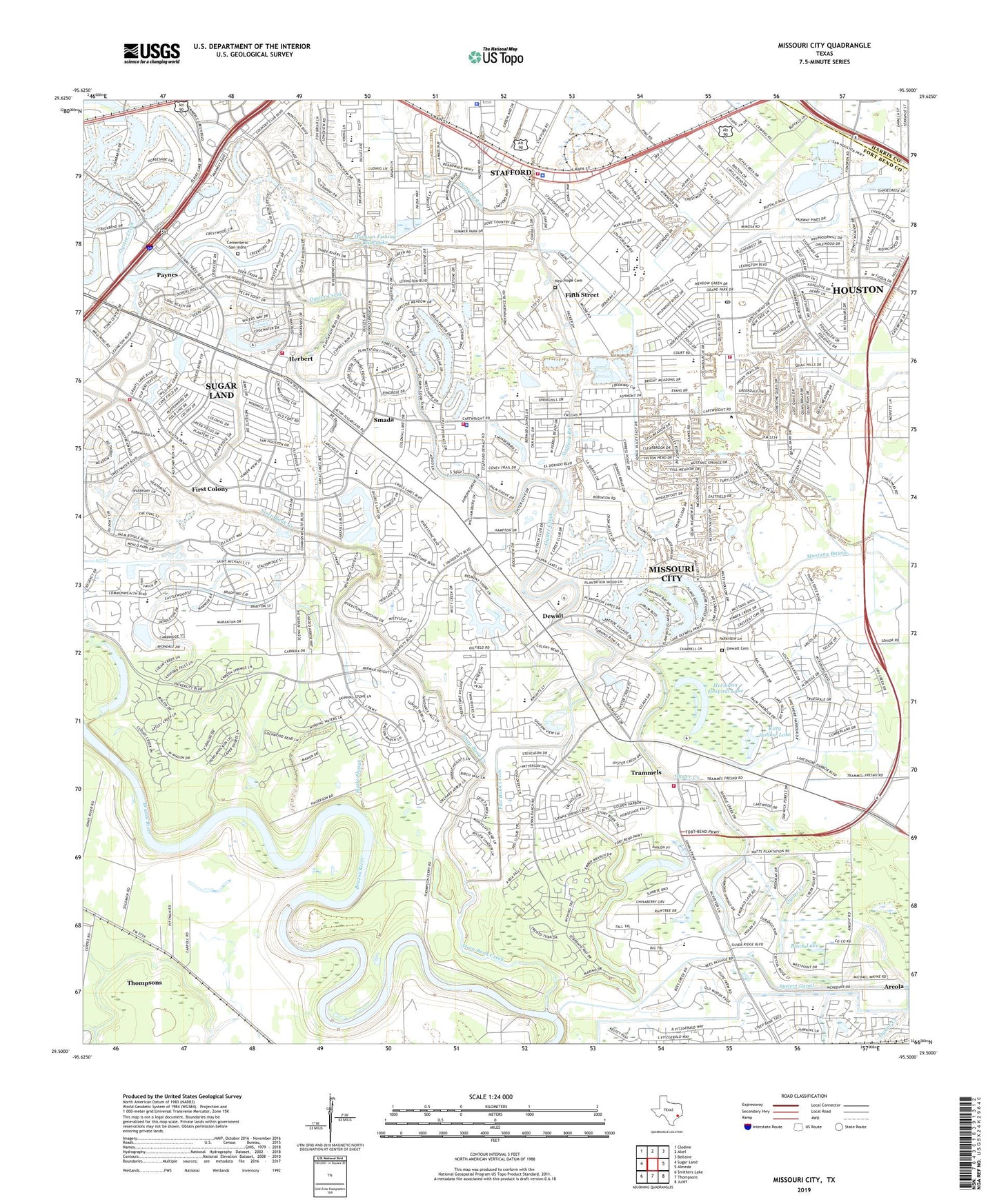 Missouri City Texas US Topo Map Image