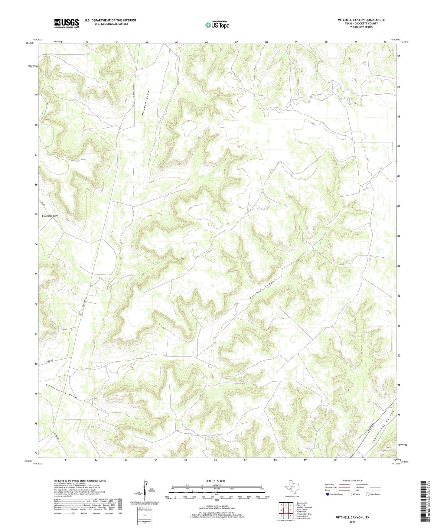 Mitchell Canyon Texas US Topo Map Image