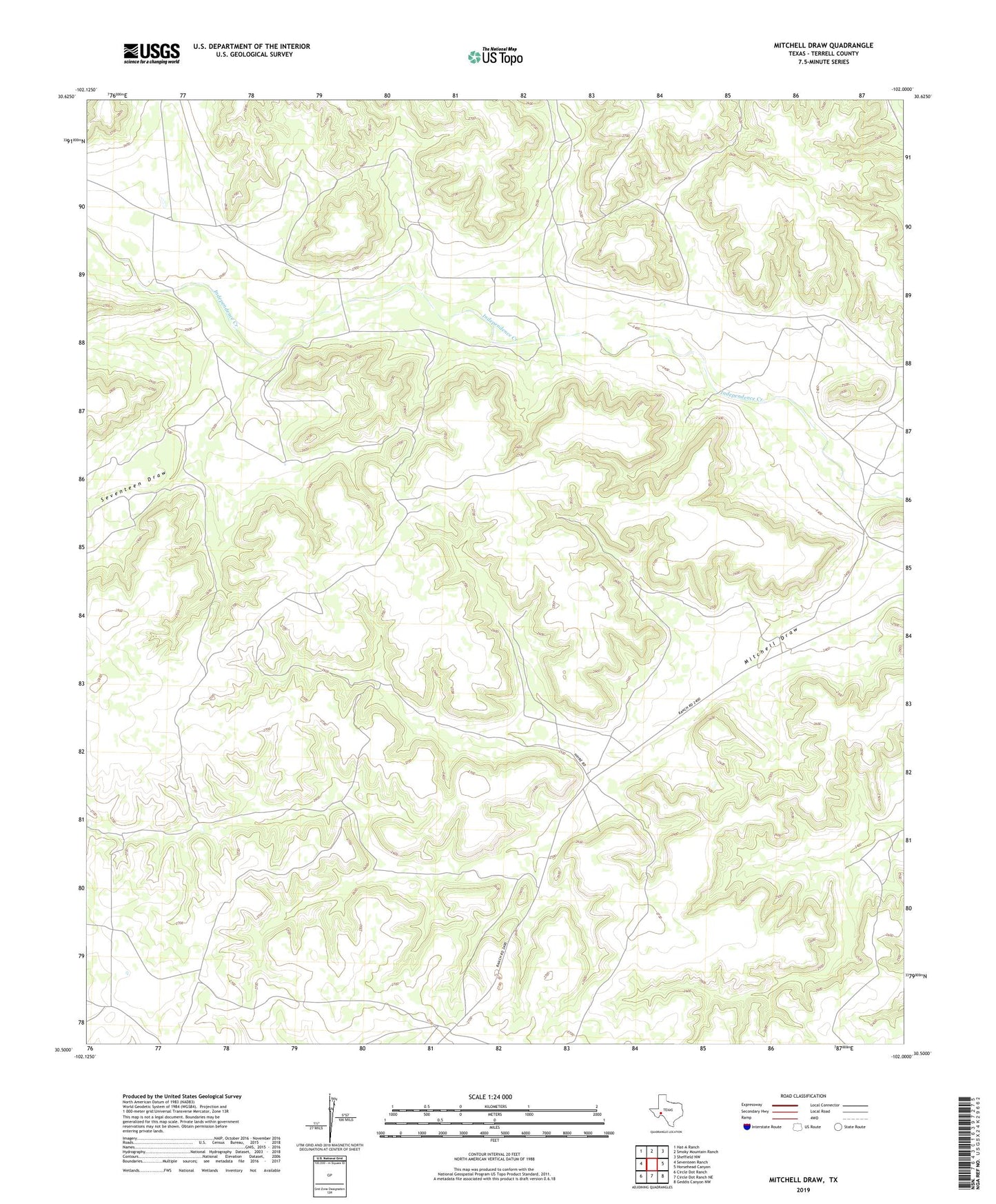 Mitchell Draw Texas US Topo Map Image