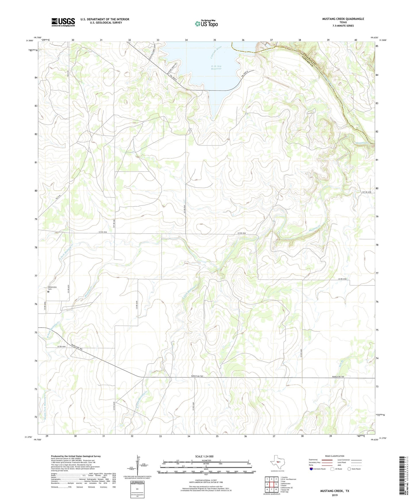 Mustang Creek Texas US Topo Map Image