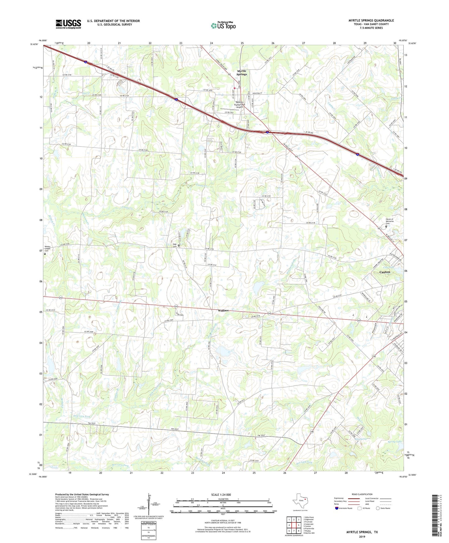 Myrtle Springs Texas US Topo Map Image