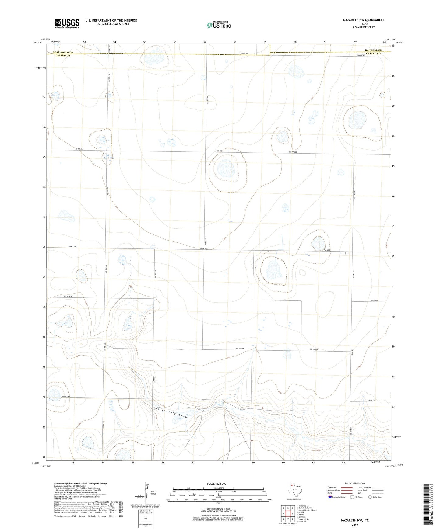 Nazareth NW Texas US Topo Map Image