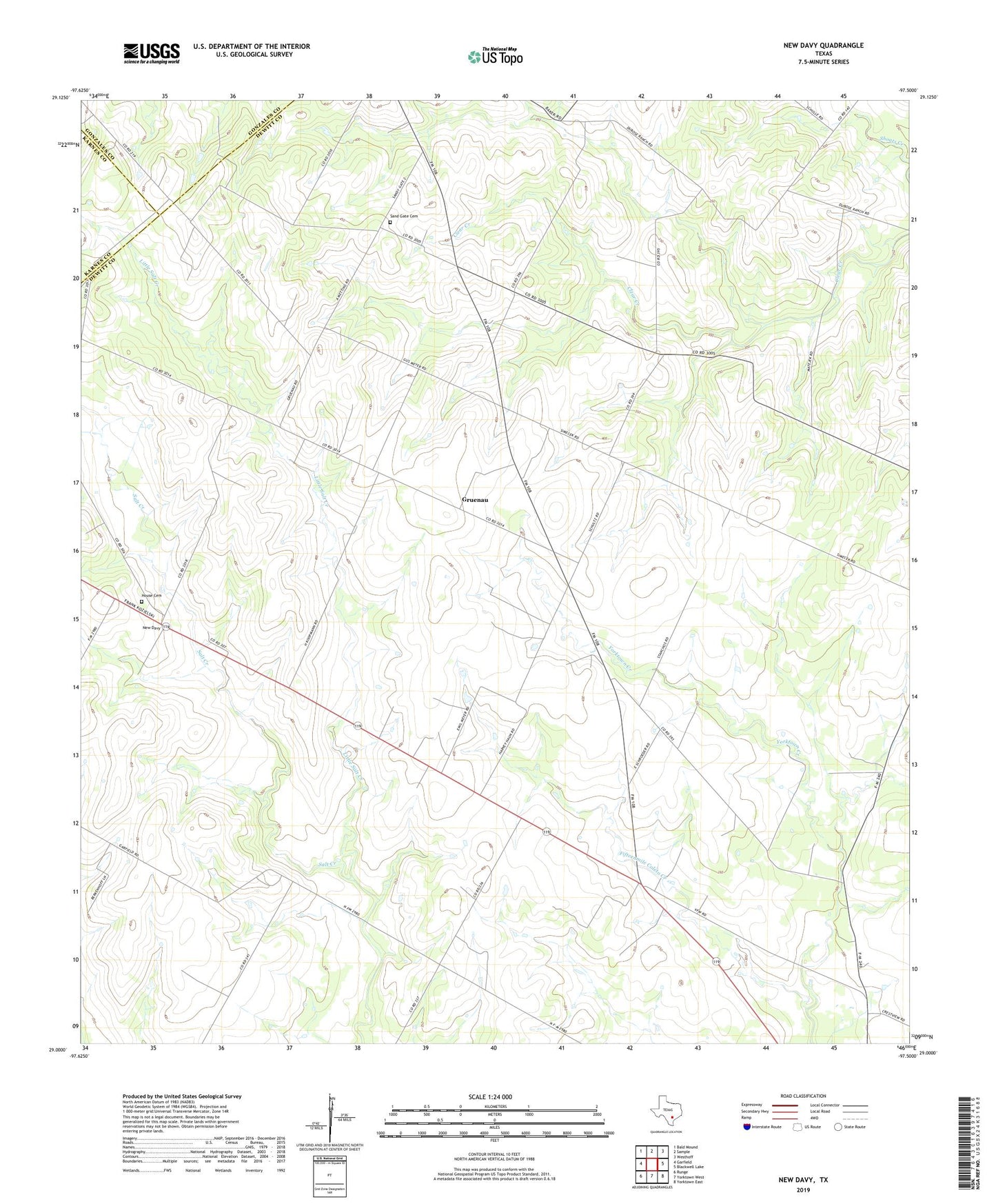 New Davy Texas US Topo Map Image