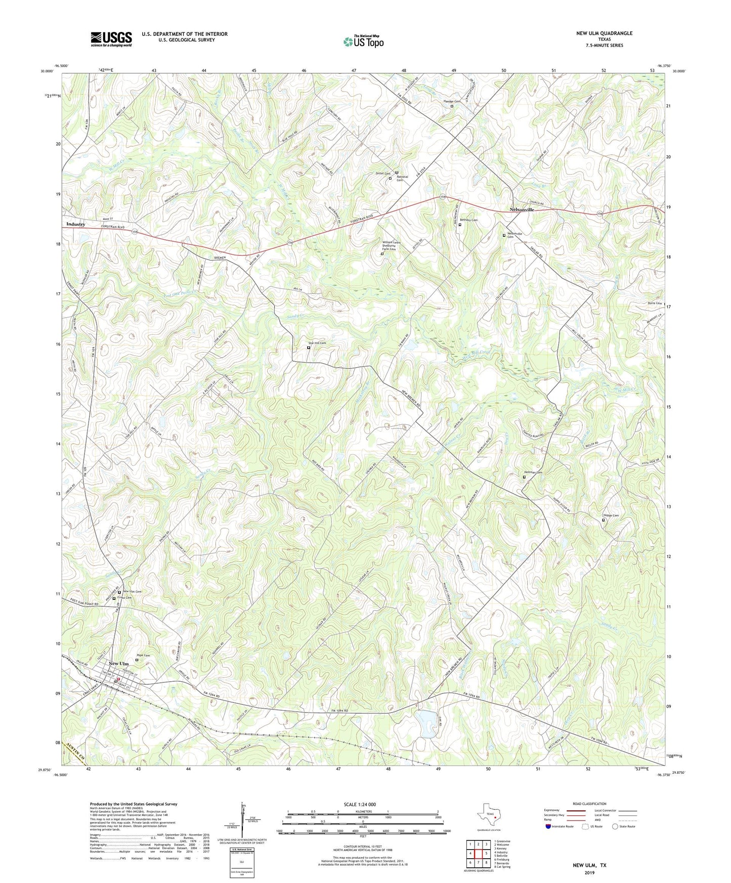 New Ulm Texas US Topo Map Image