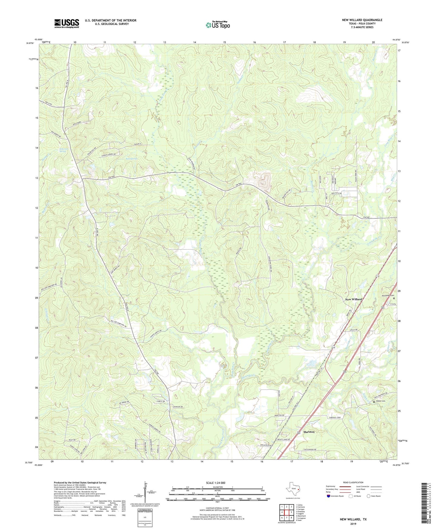 New Willard Texas US Topo Map Image