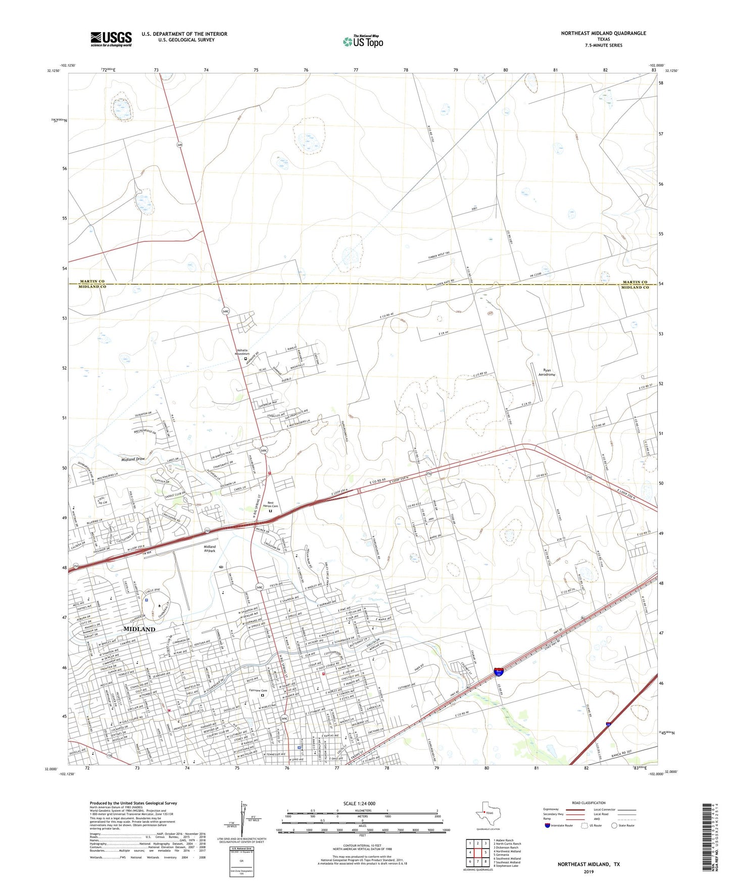 Northeast Midland Texas US Topo Map Image