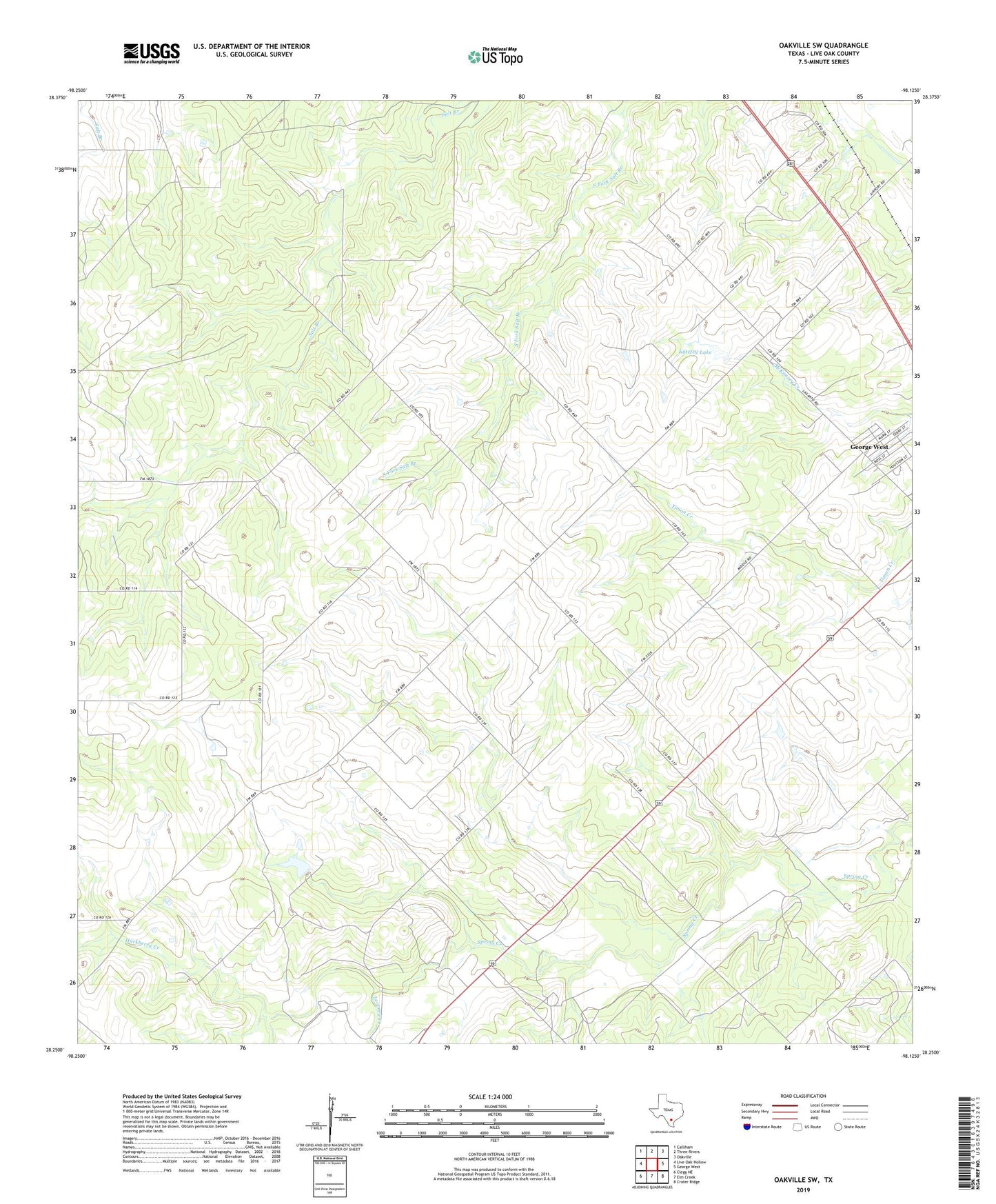 Oakville SW Texas US Topo Map Image