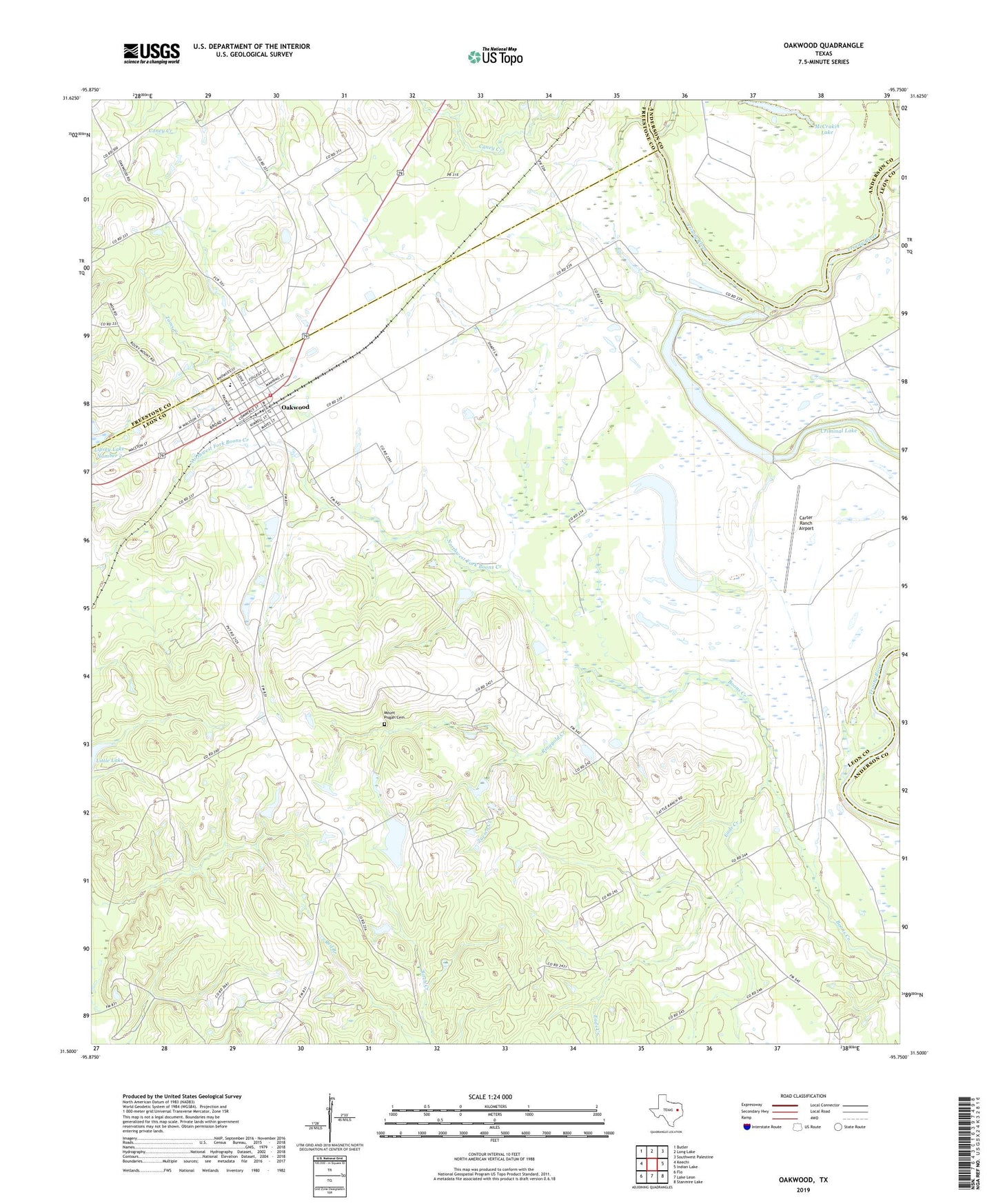Oakwood Texas US Topo Map Image