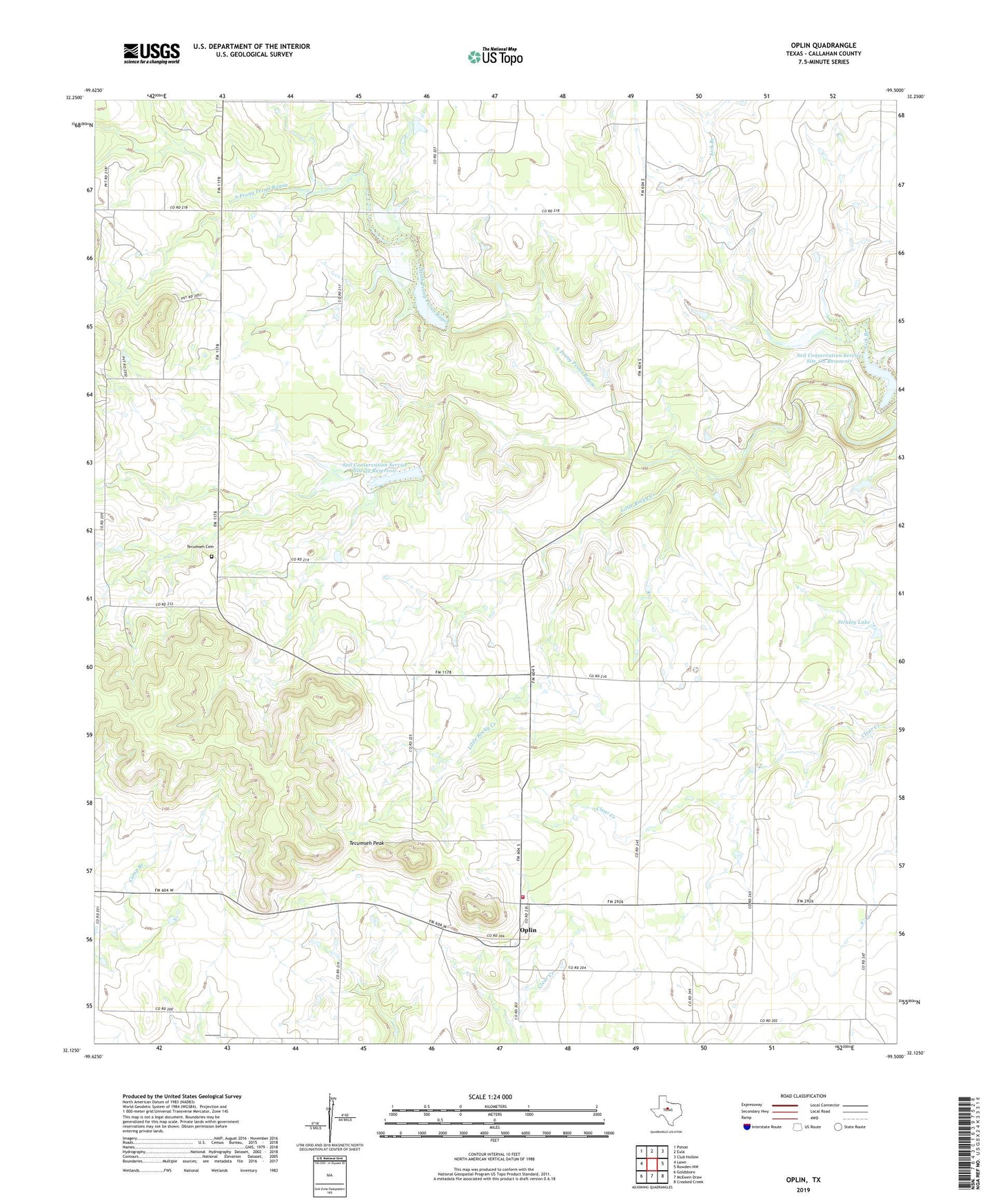 Oplin Texas US Topo Map Image