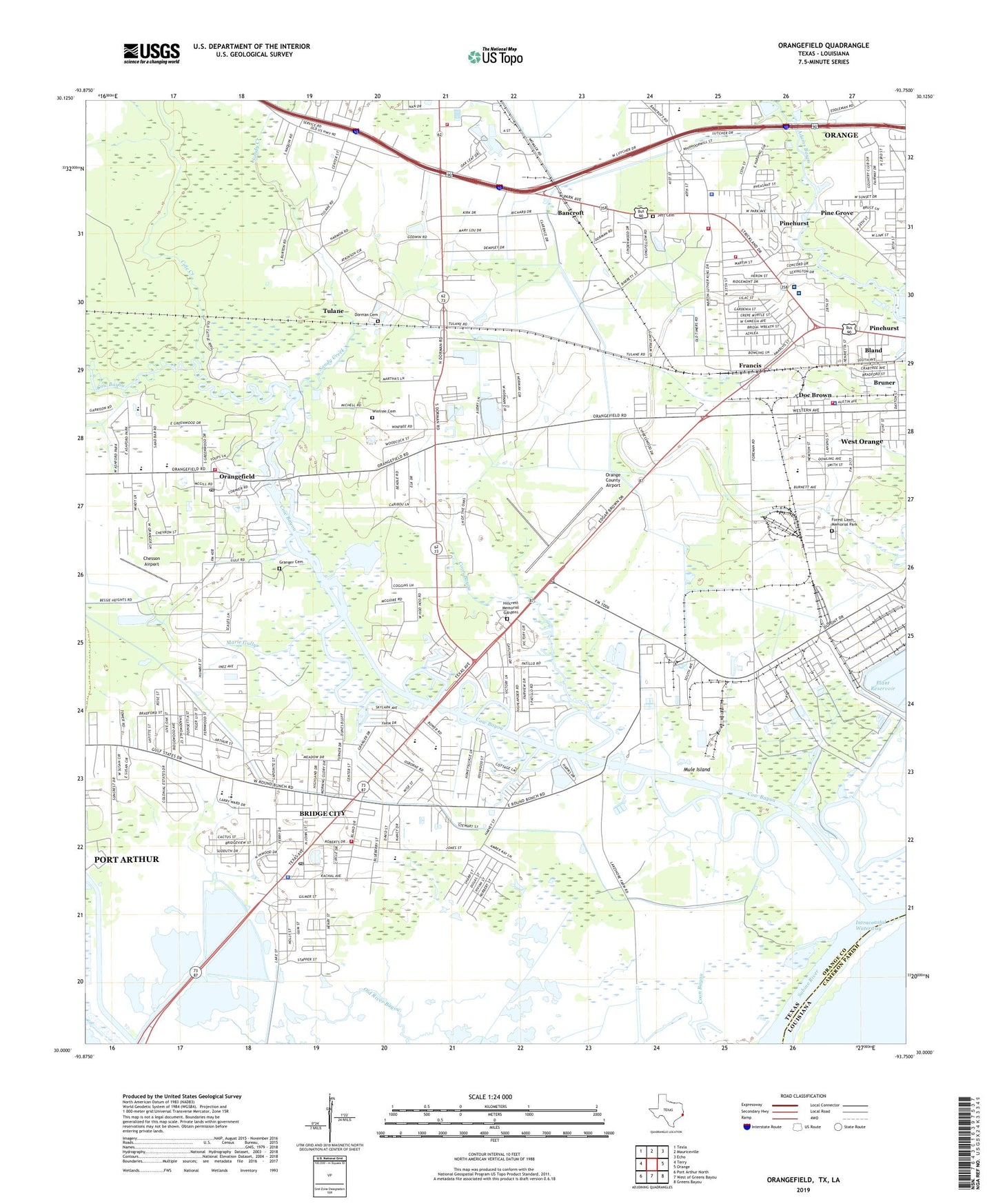 Orangefield Texas US Topo Map Image