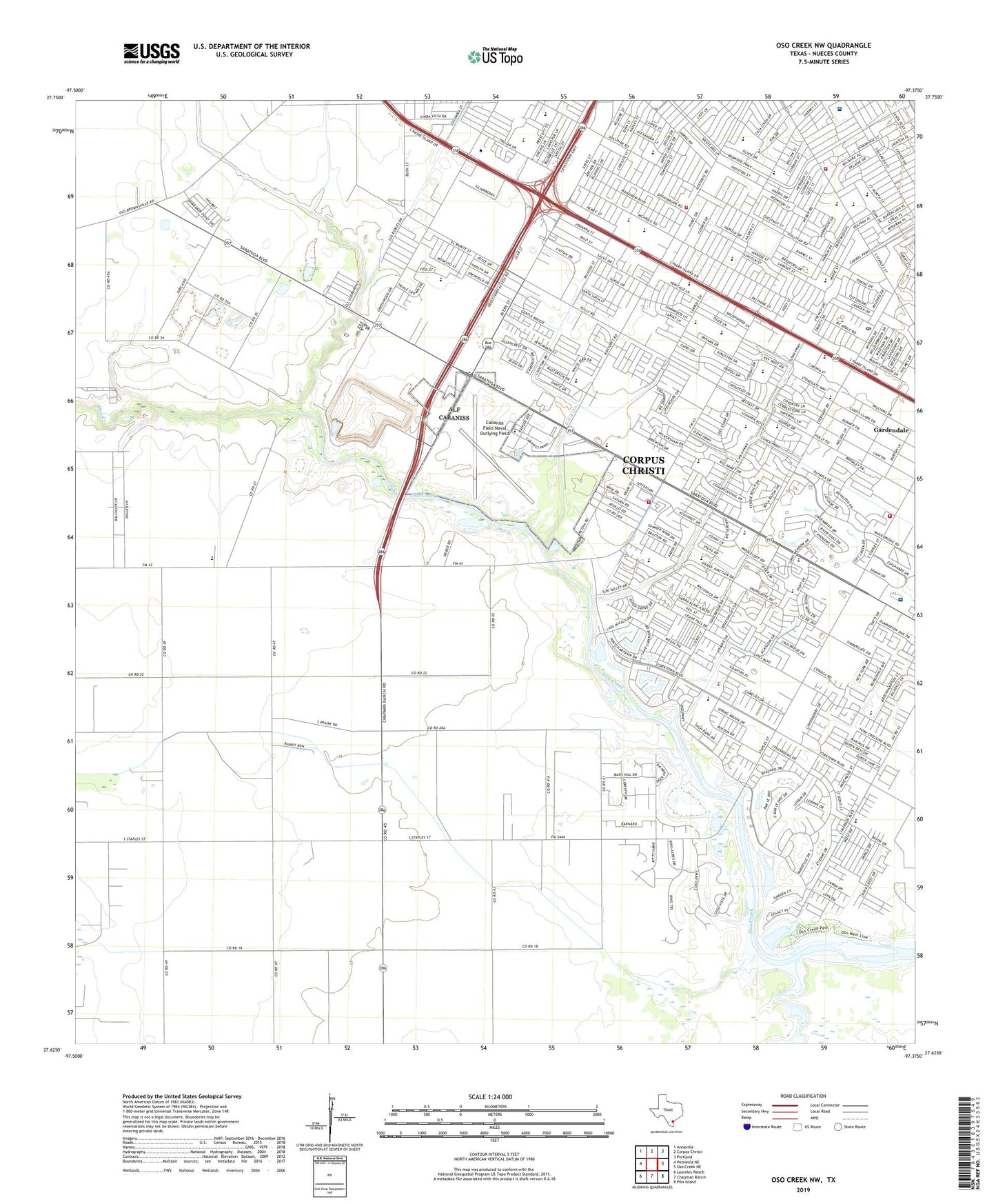 Oso Creek NW Texas US Topo Map Image