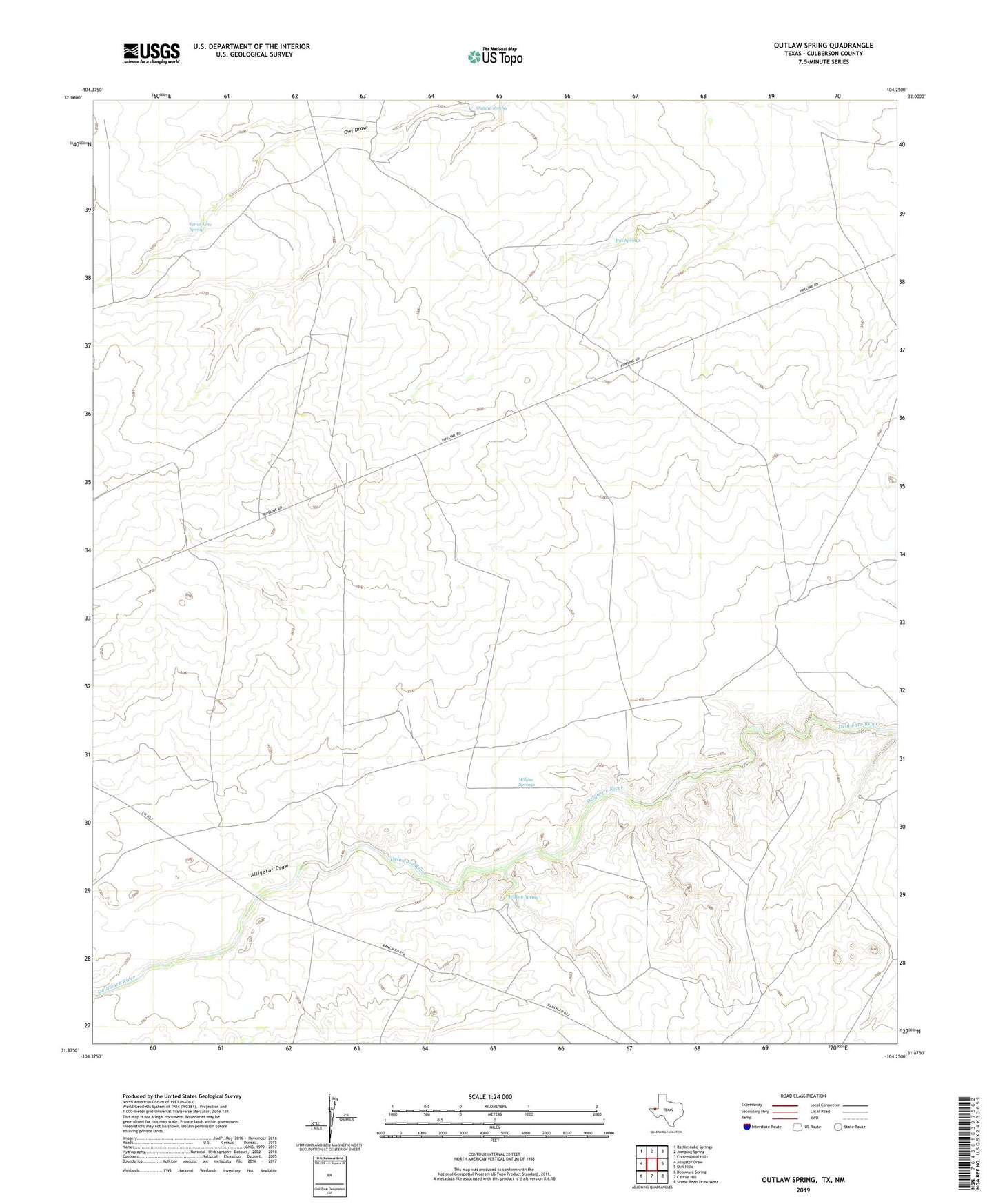 Outlaw Spring Texas US Topo Map Image