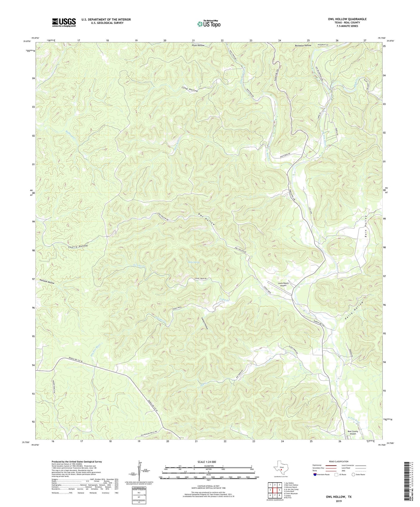 Owl Hollow Texas US Topo Map Image