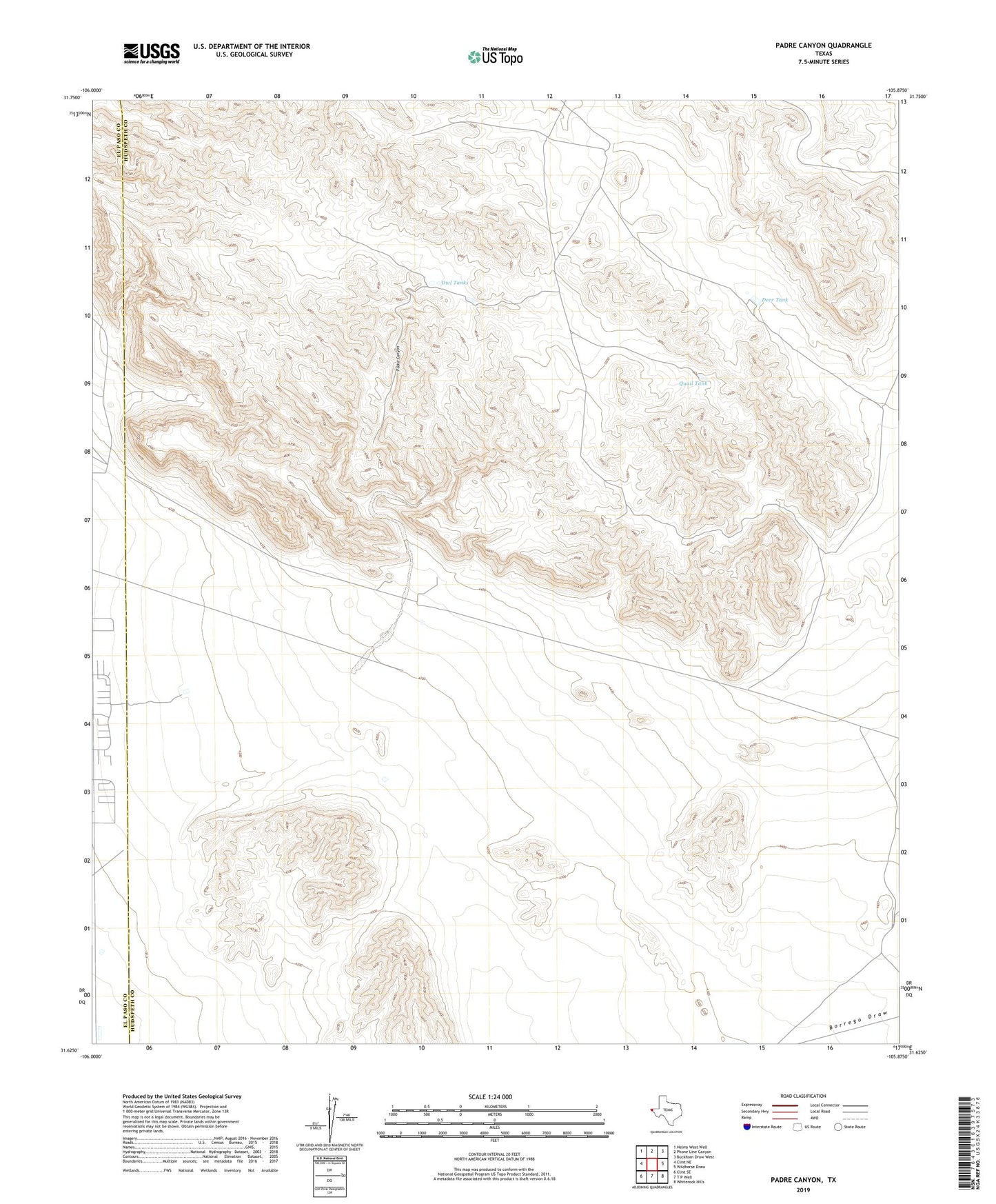 Padre Canyon Texas US Topo Map Image