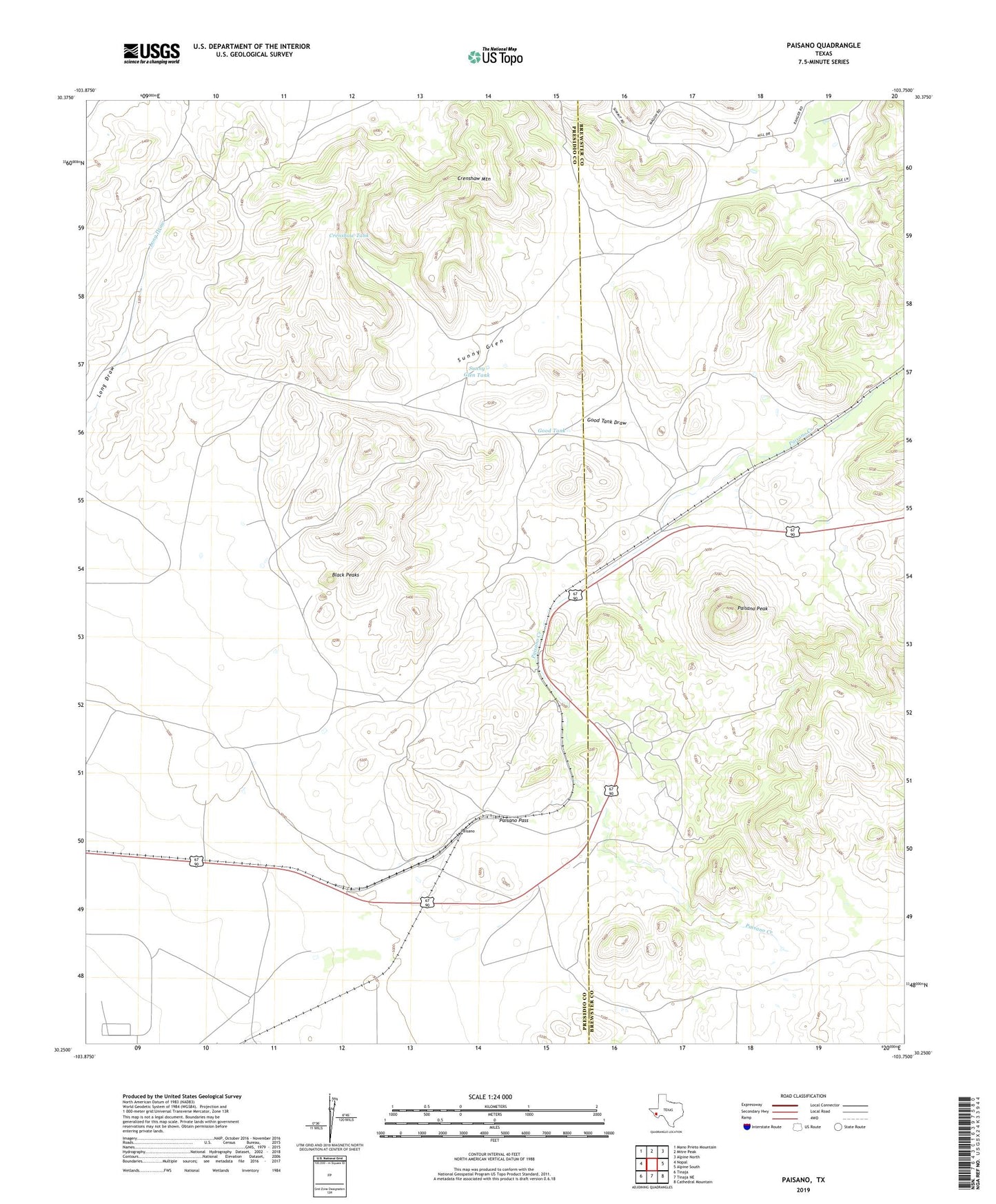 Paisano Texas US Topo Map Image