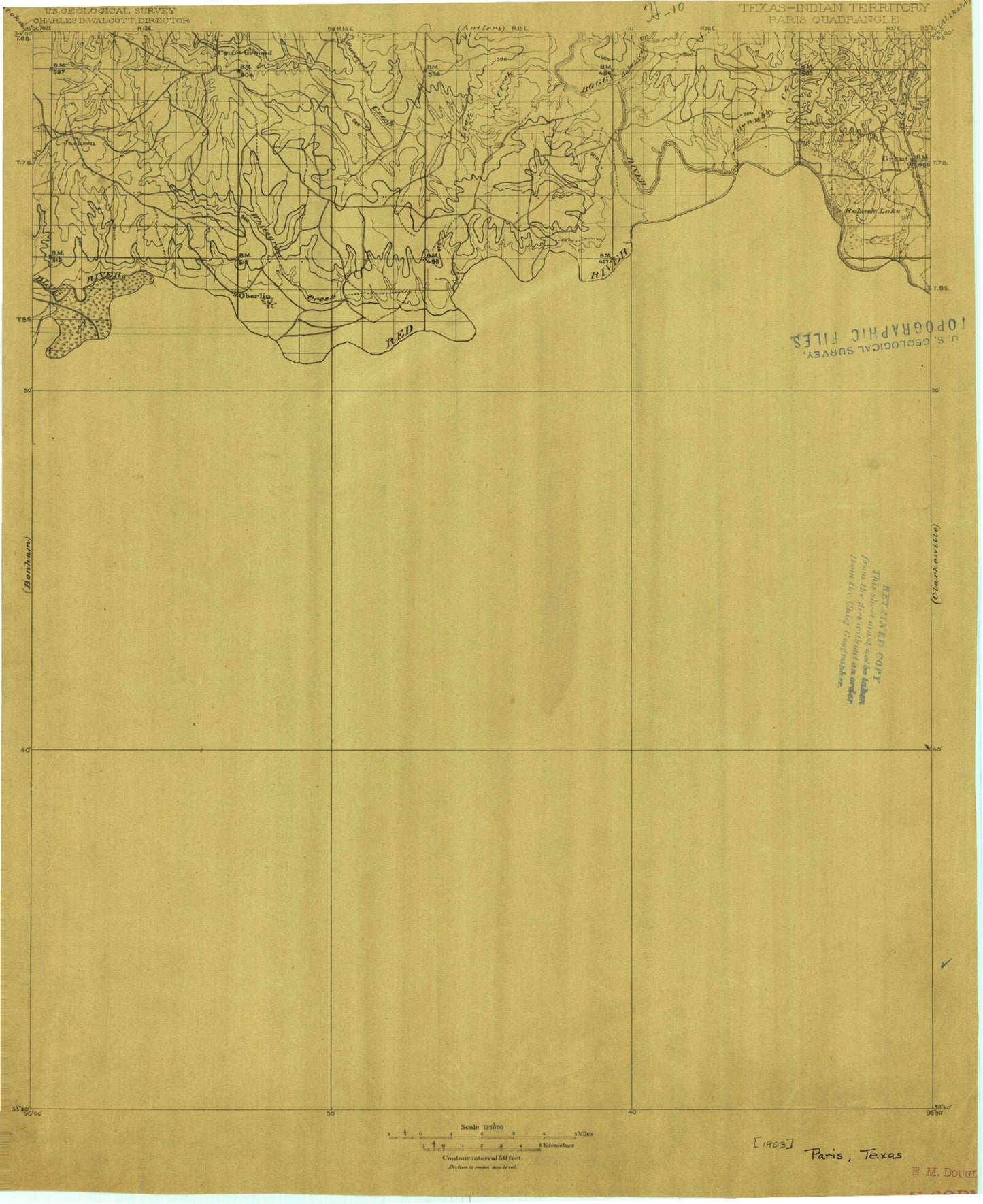 Historic 1903 Paris Texas 30'x30' Topo Map Image