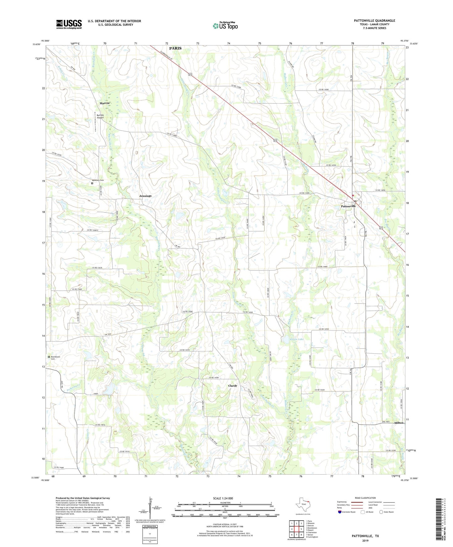 Pattonville Texas US Topo Map Image