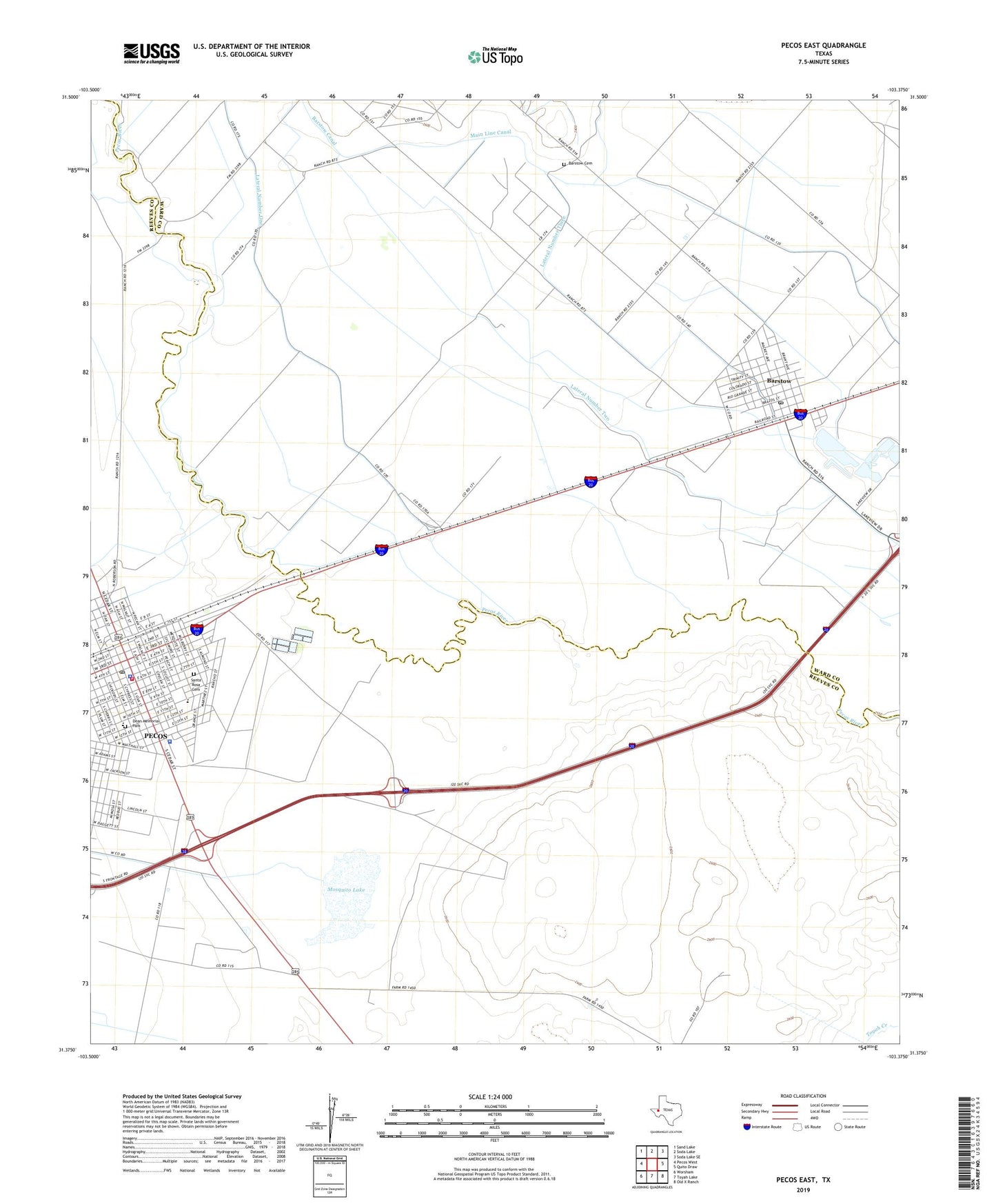 Pecos East Texas US Topo Map Image