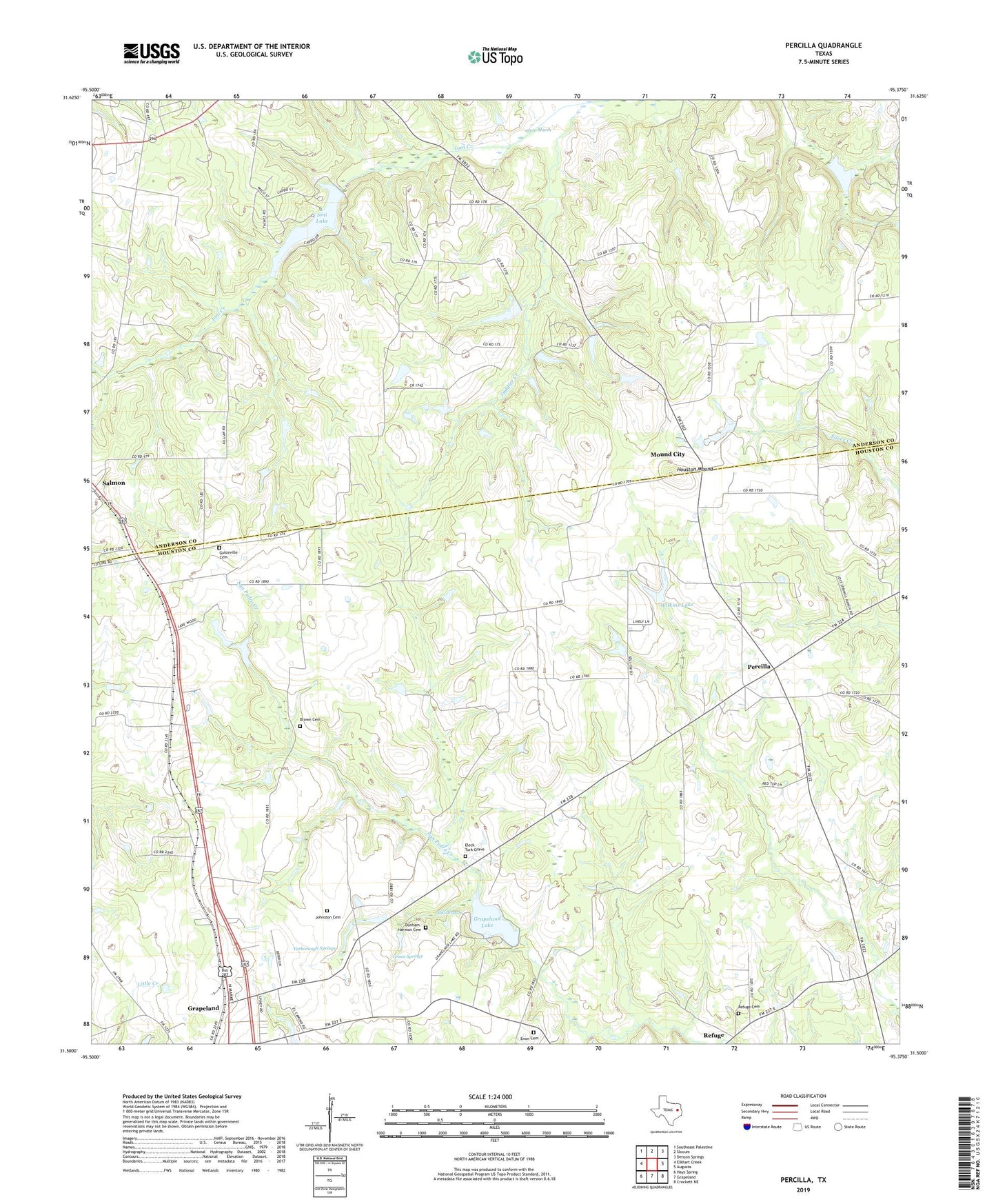 Percilla Texas US Topo Map Image