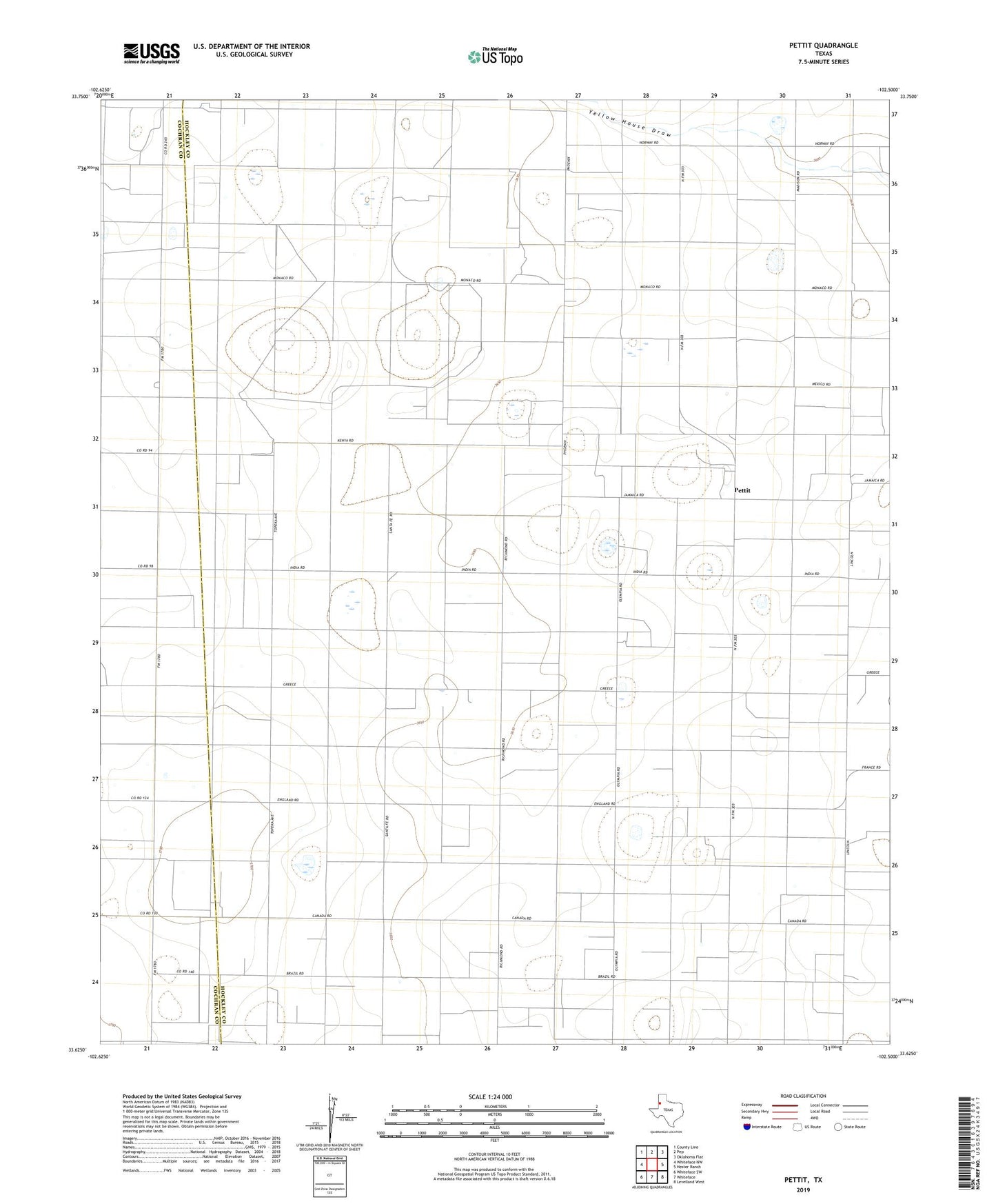 Pettit Texas US Topo Map Image