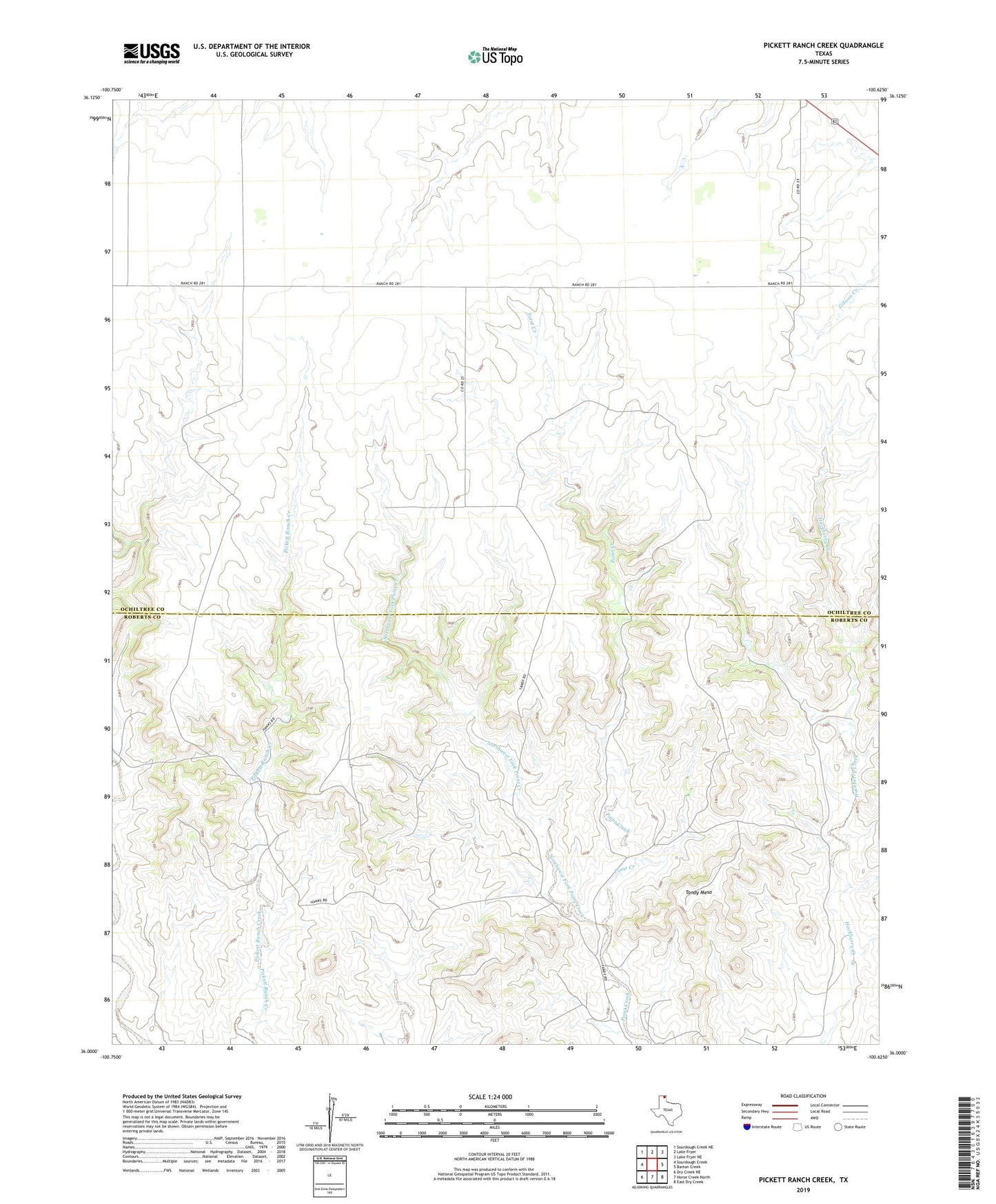 Pickett Ranch Creek Texas US Topo Map Image