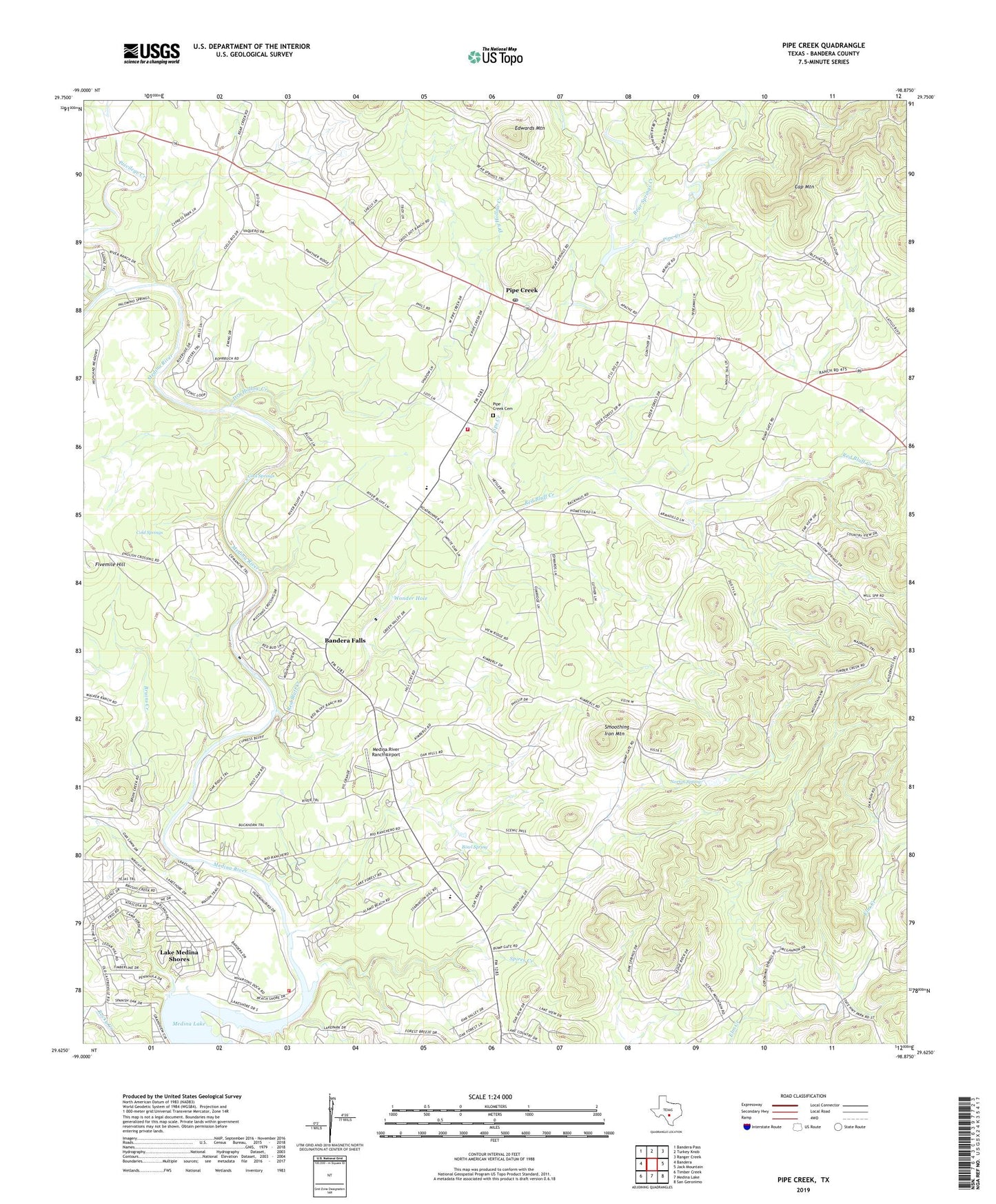 Pipe Creek Texas US Topo Map Image