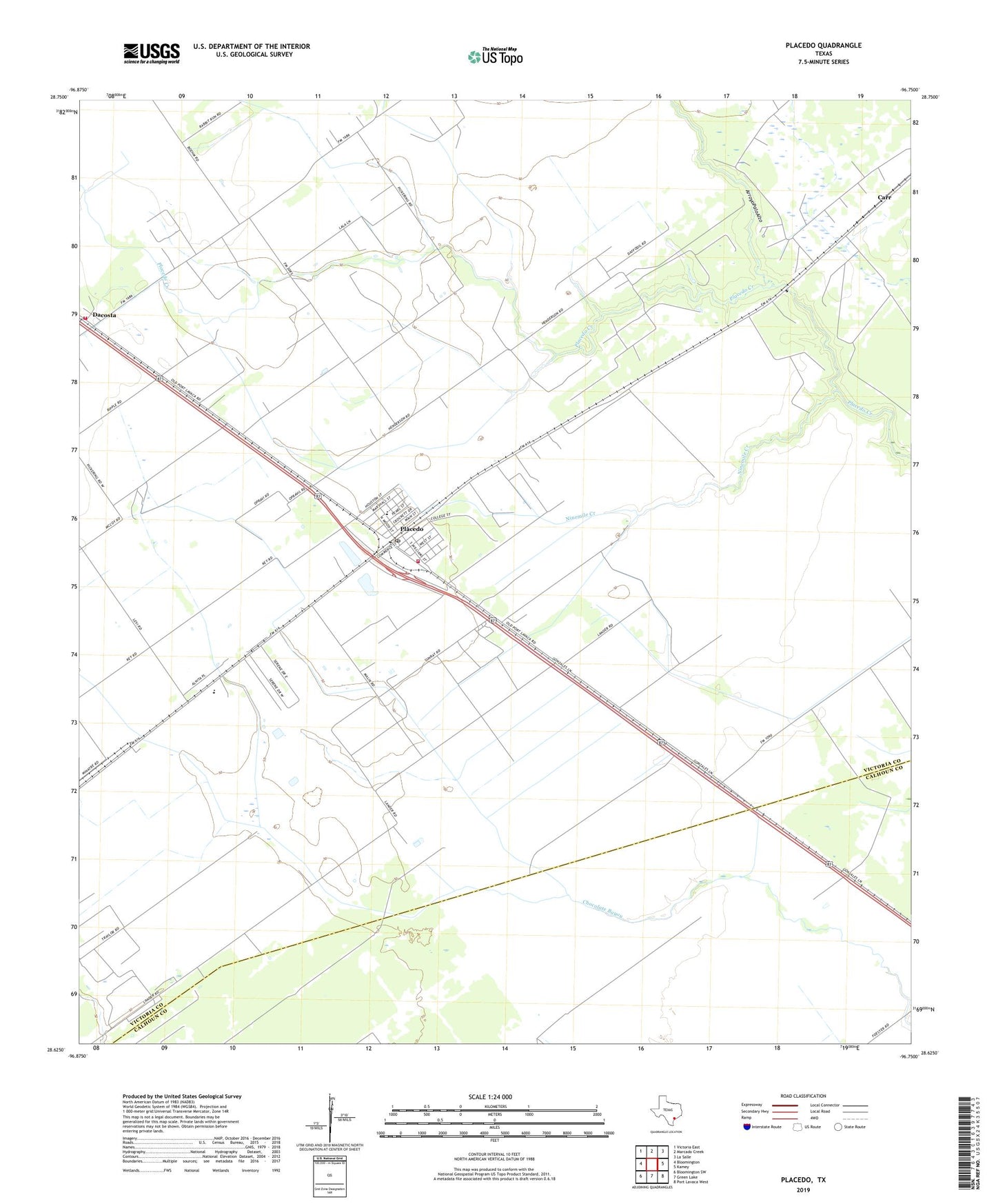 Placedo Texas US Topo Map Image