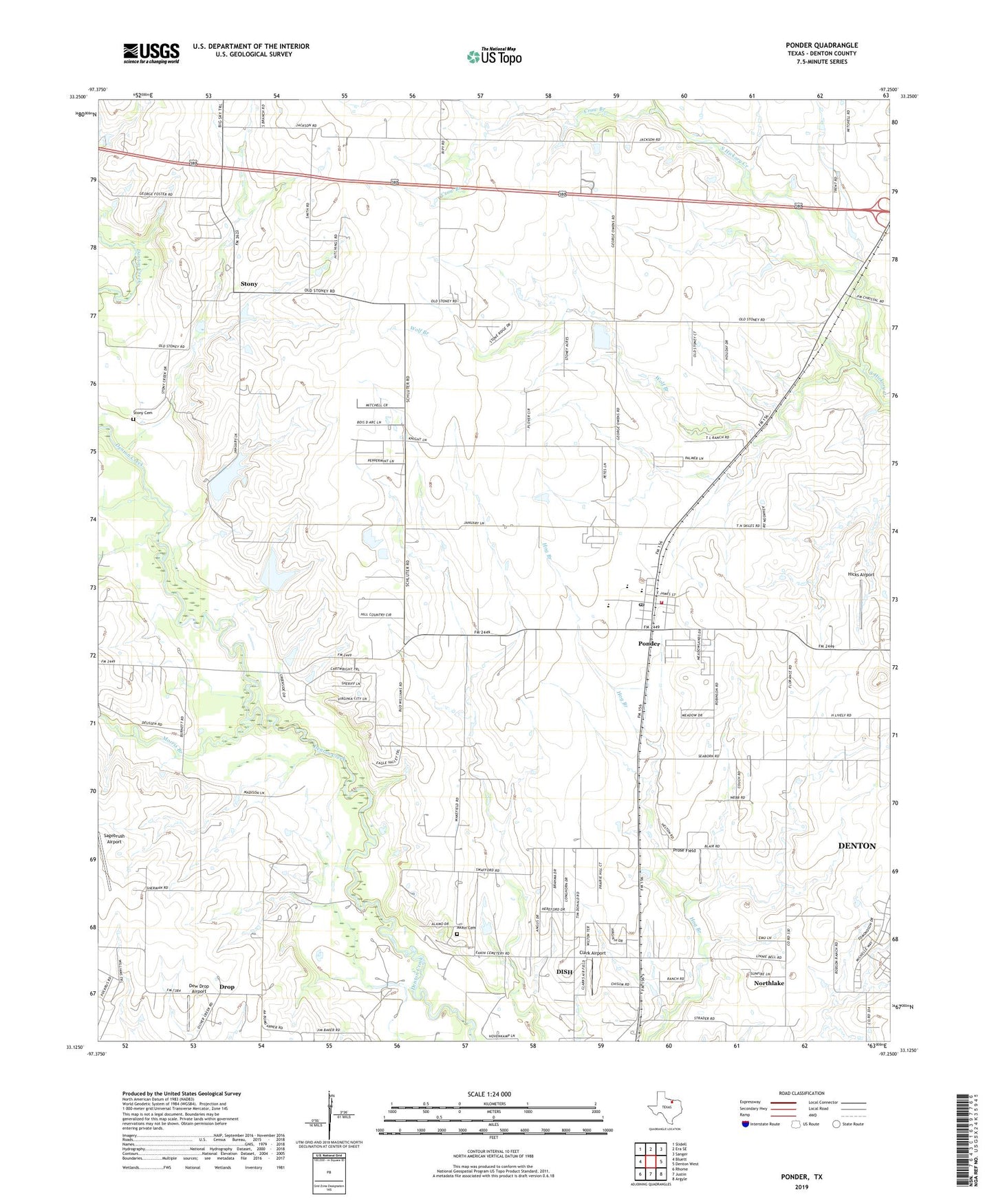 Ponder Texas US Topo Map Image