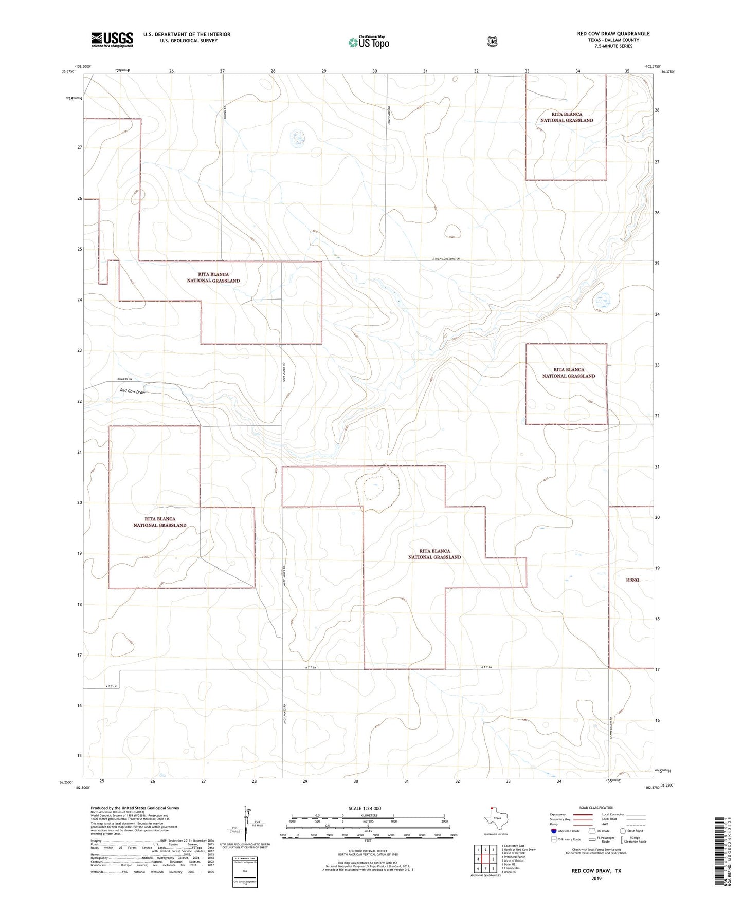 Red Cow Draw Texas US Topo Map Image