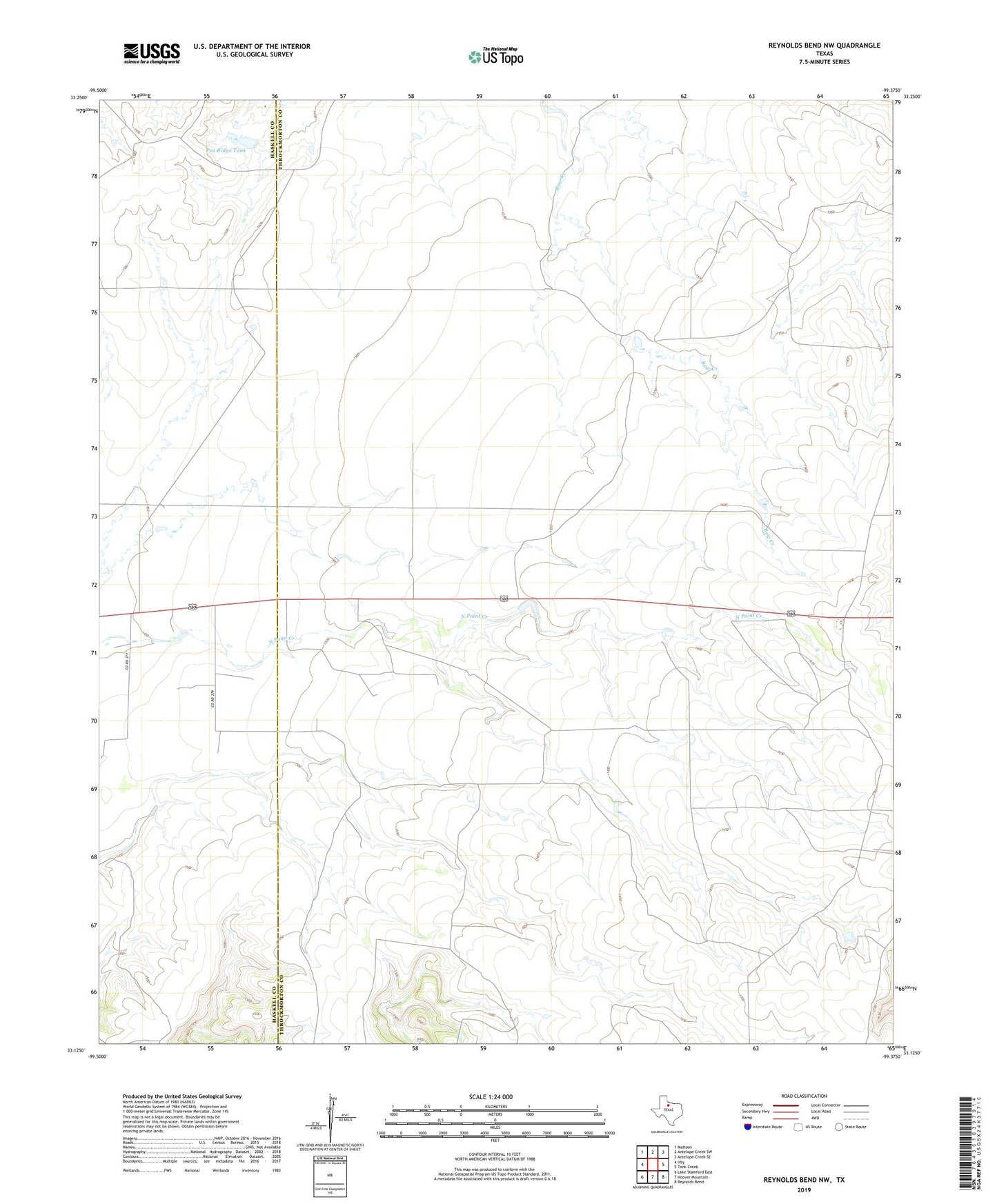 Reynolds Bend NW Texas US Topo Map Image