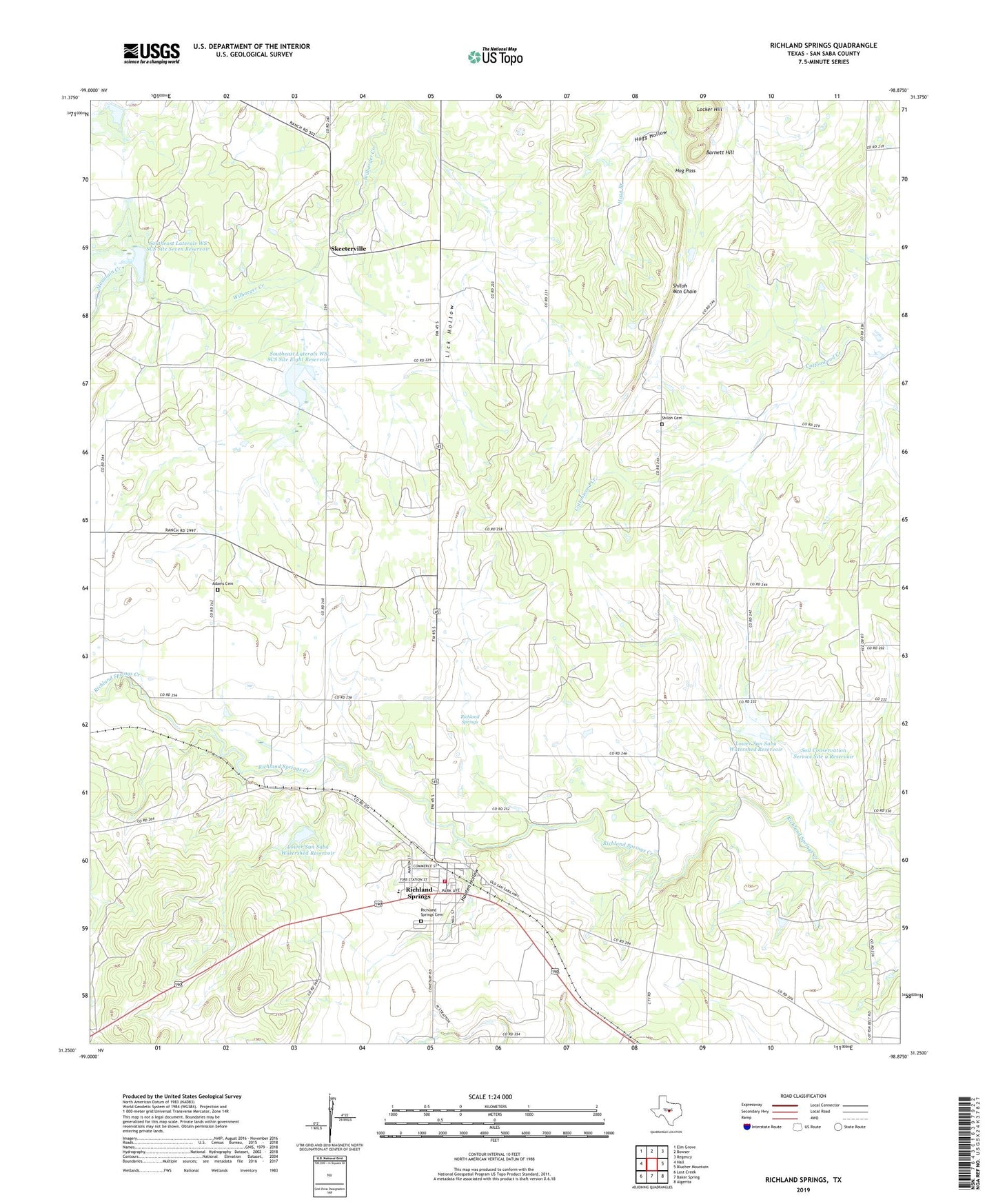 Richland Springs Texas US Topo Map Image