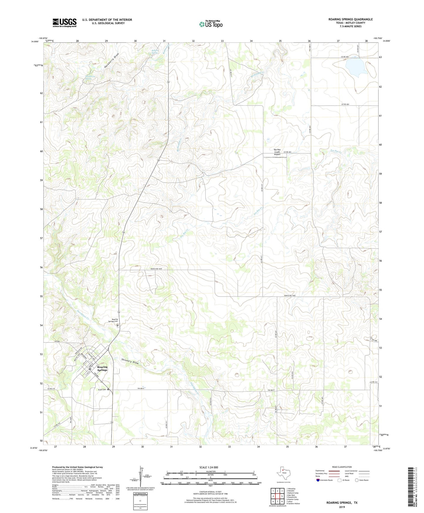 Roaring Springs Texas US Topo Map Image