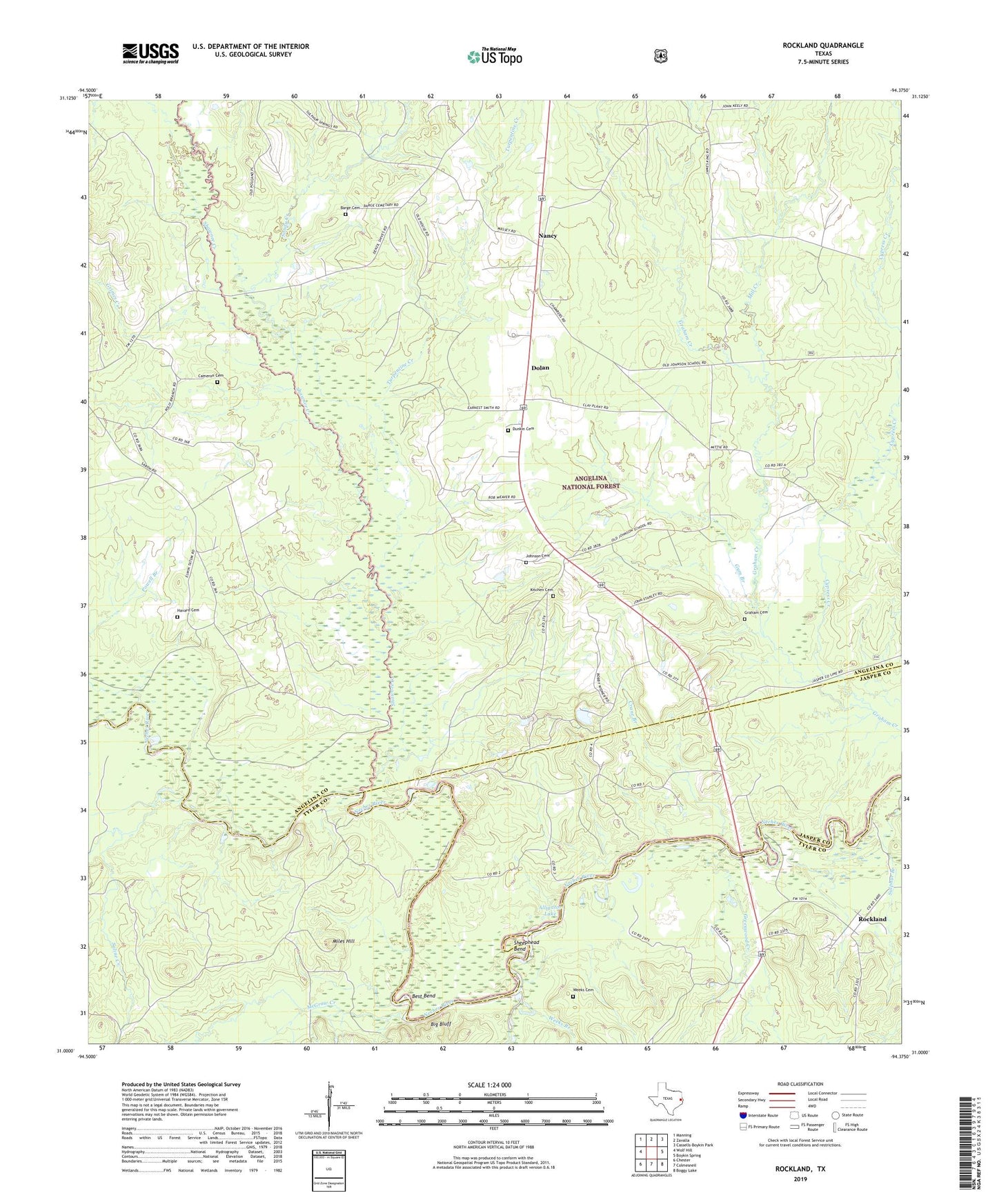 Rockland Texas US Topo Map Image