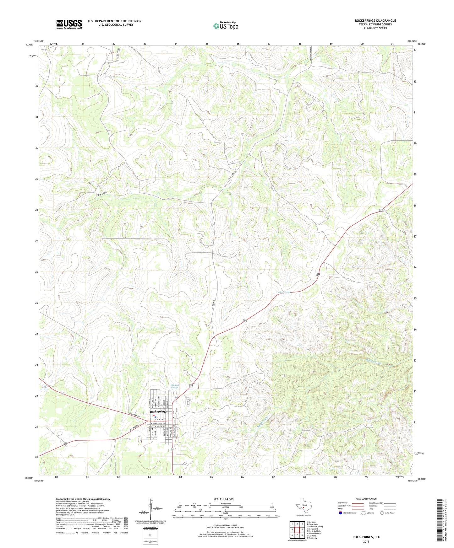 Rocksprings Texas US Topo Map Image