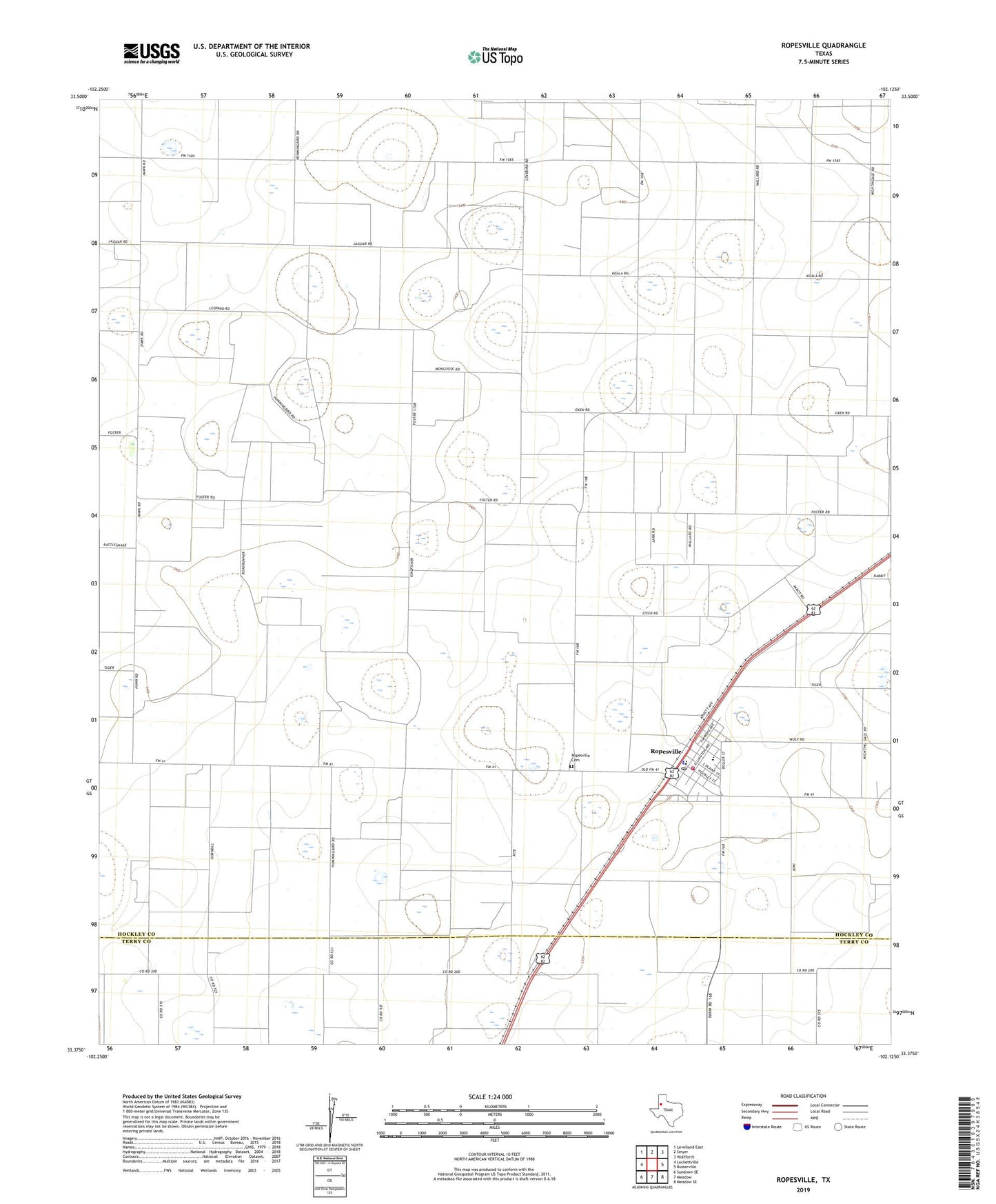 Ropesville Texas US Topo Map Image