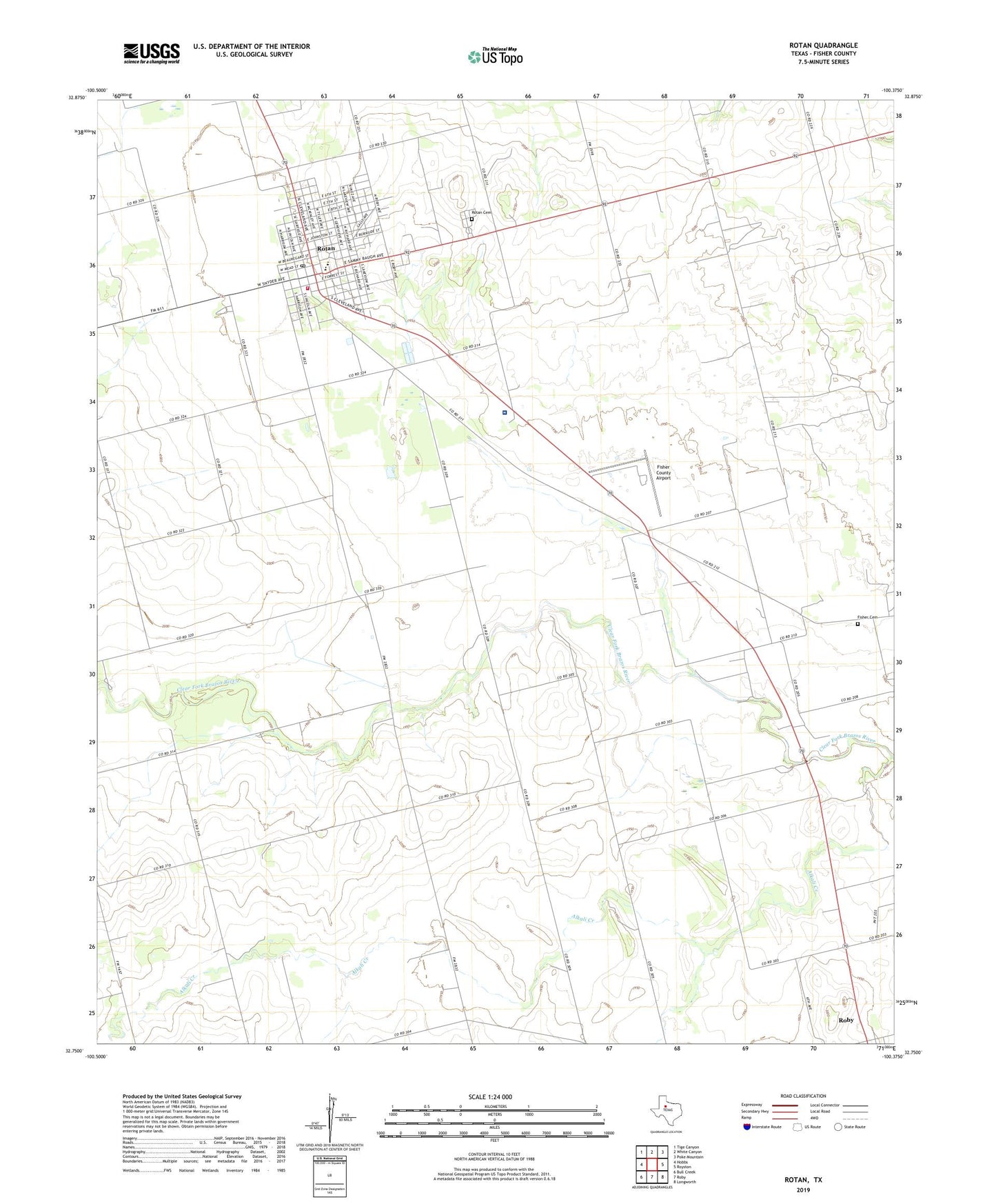 Rotan Texas US Topo Map Image