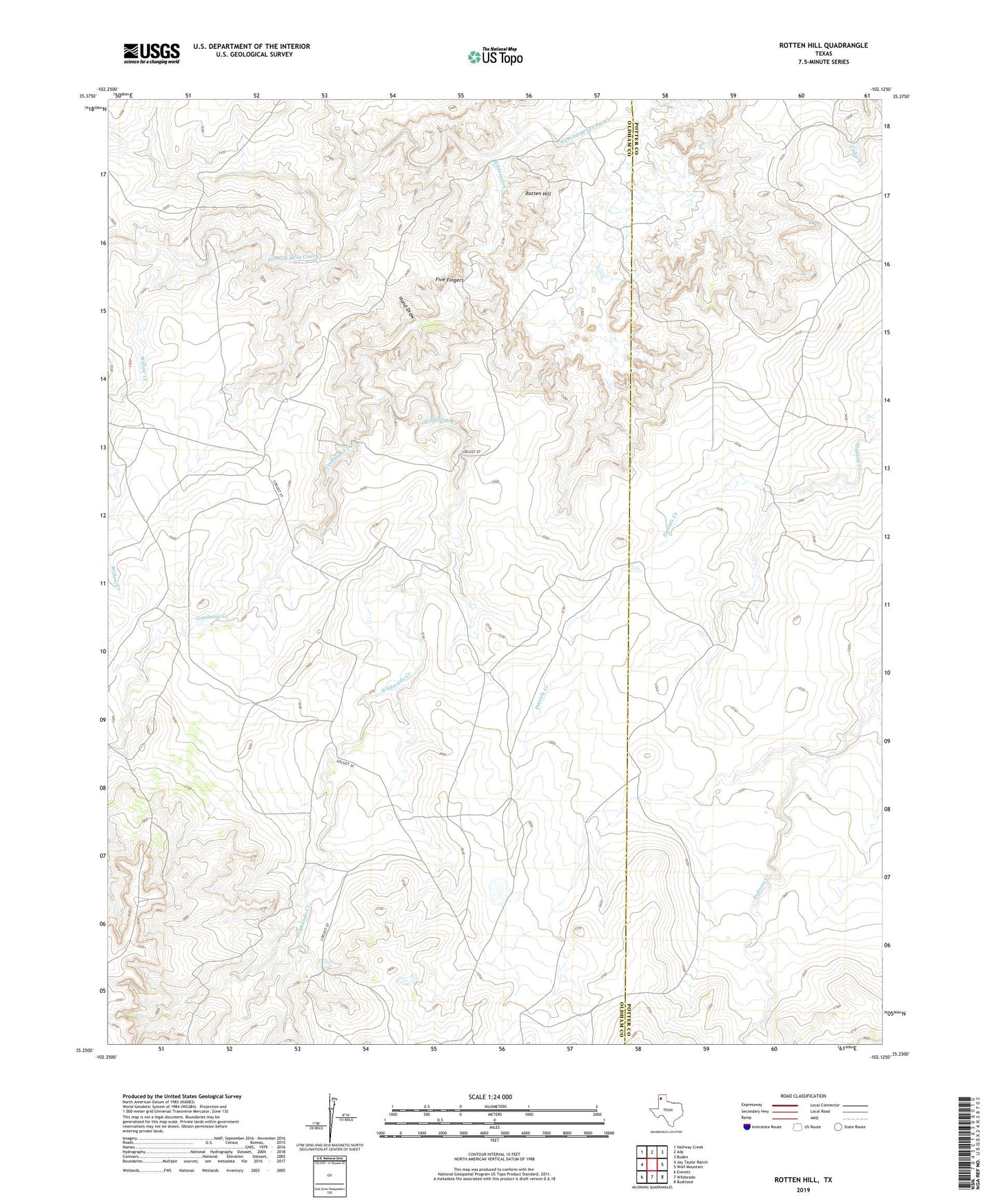 Rotten Hill Texas US Topo Map Image
