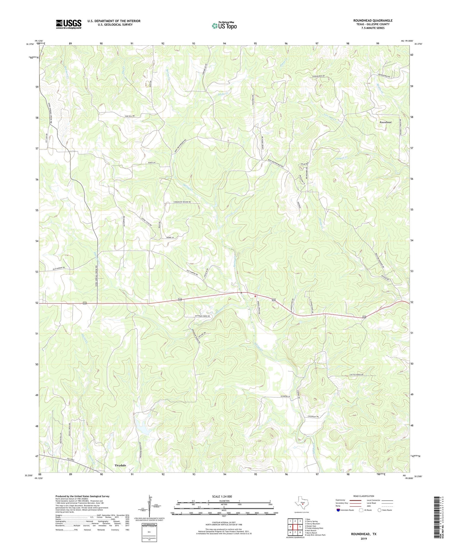 Roundhead Texas US Topo Map Image
