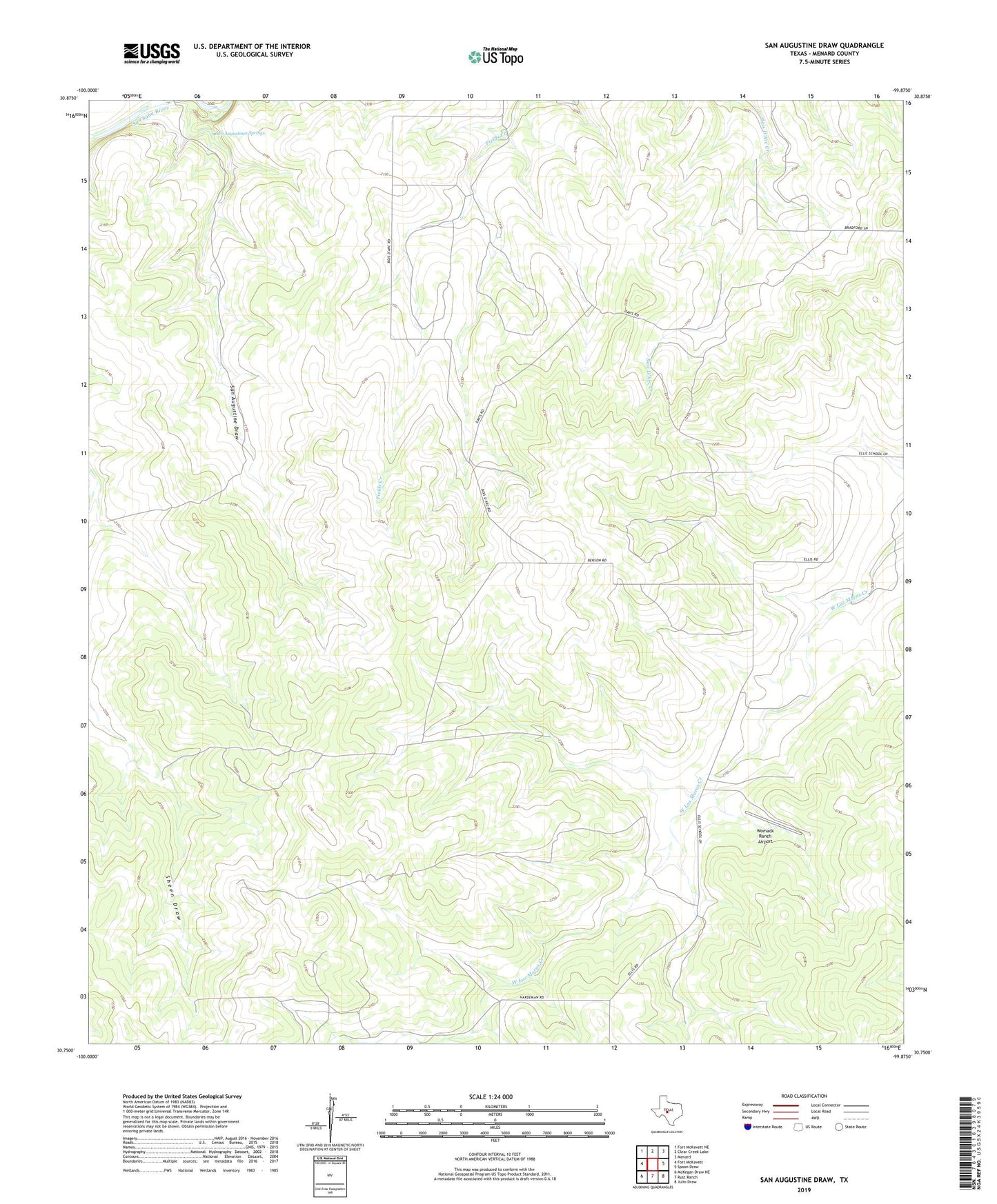 San Augustine Draw Texas US Topo Map Image