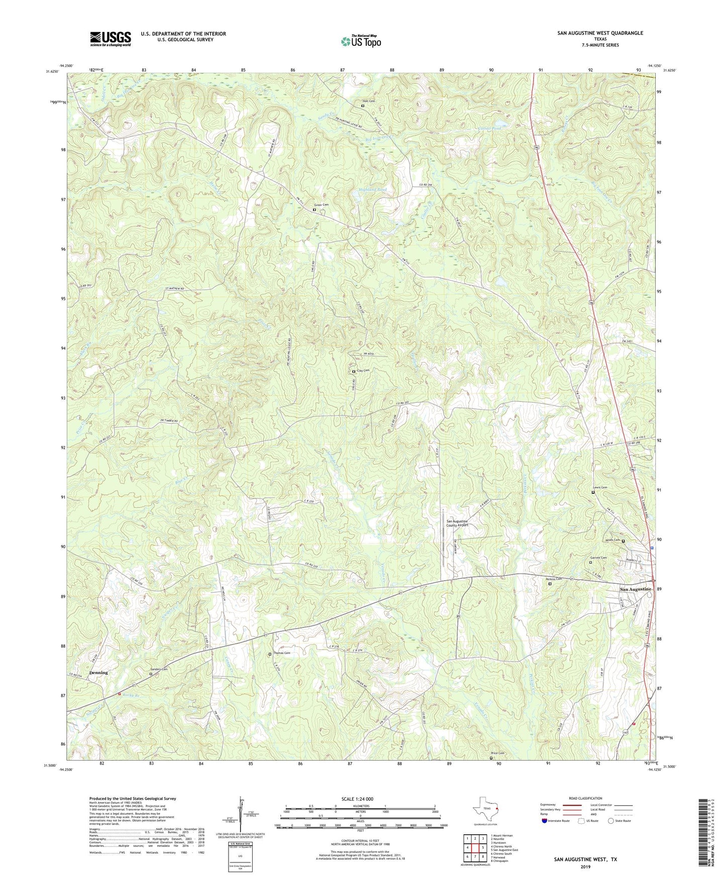San Augustine West Texas US Topo Map Image